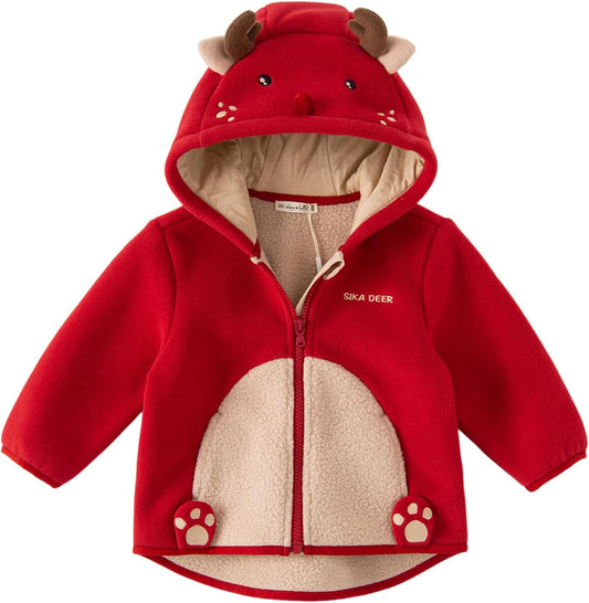 DAVE&BELLA Toddler Fleece Jacket, Baby Boys Girls Animal-shaped Hooded Zipper Long Sleeve Warm Spring Autumn Outerwear Coat