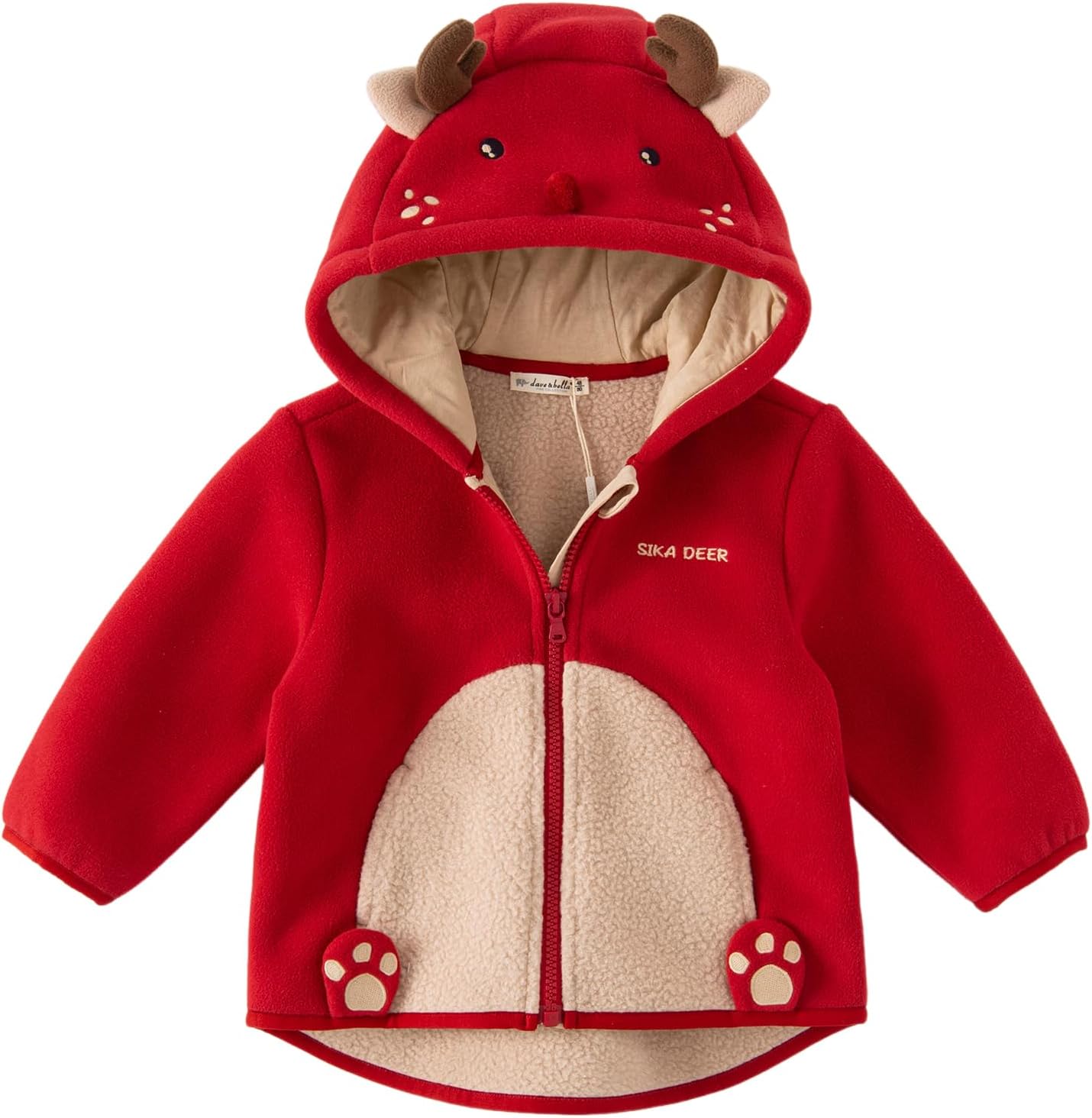 DAVE&BELLA Toddler Fleece Jacket, Baby Boys Girls Animal-shaped Hooded Zipper Long Sleeve Warm Spring Autumn Outerwear Coat