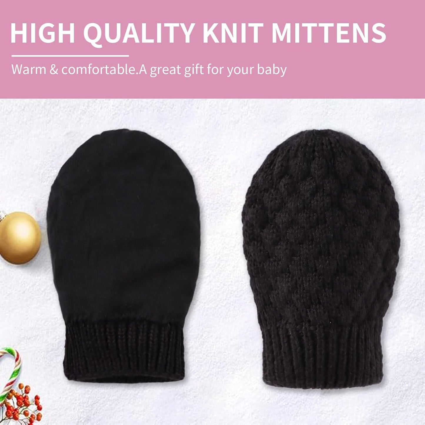 Baby Knit Mittens Toddler Boys Girls Gloves Winter Infant Newborn No Scratch Mitten 0-3 Years
