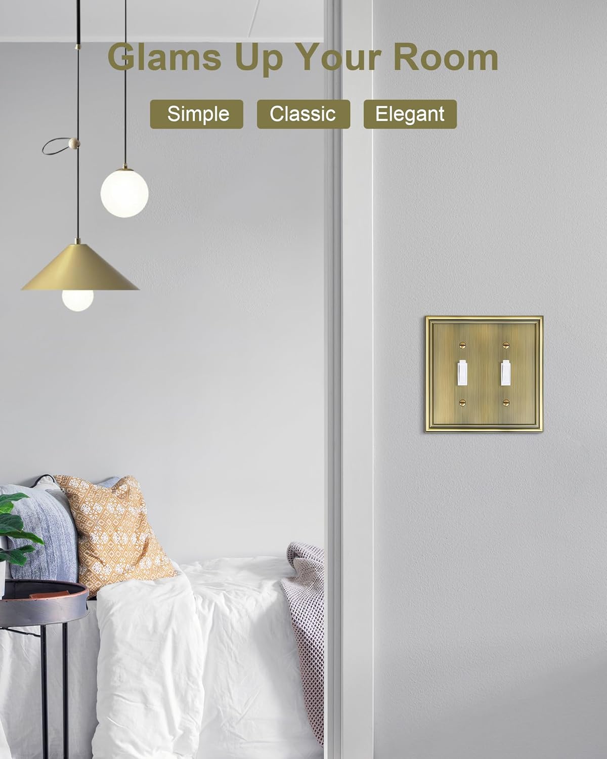 2-Pack Double Toggle Light Switch Cover Plate, Durable Solid Zinc Alloy Decorative Dual Switch Plate Covers, Antique Brass 2 Gang Wall Plate, Corrosion Resistant