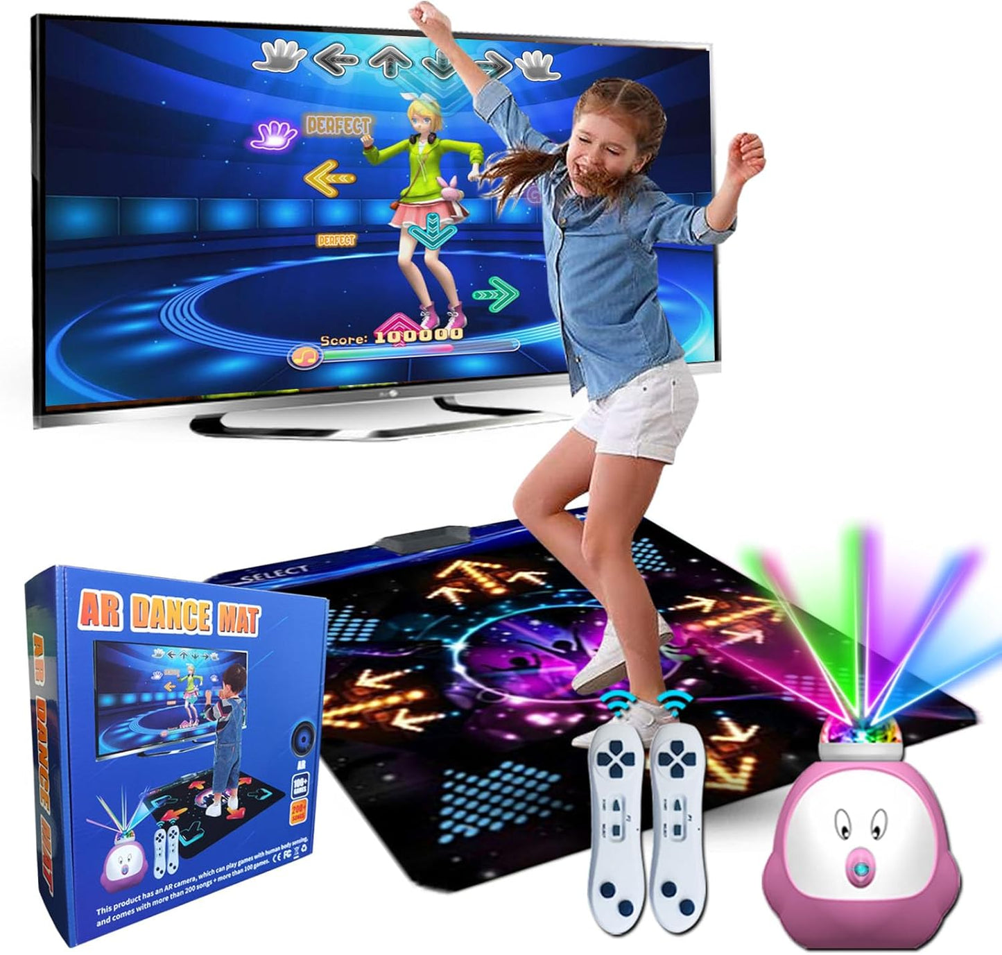Dance Mat for Kids and Adults, Musical Electronic Dance Step Pad with 100+ Games, 200+Songs, HD Camera, 2 Motion Sensor Controllers, MTV & Cartoon Modes, Dance Mat Toy for Girls& Boys