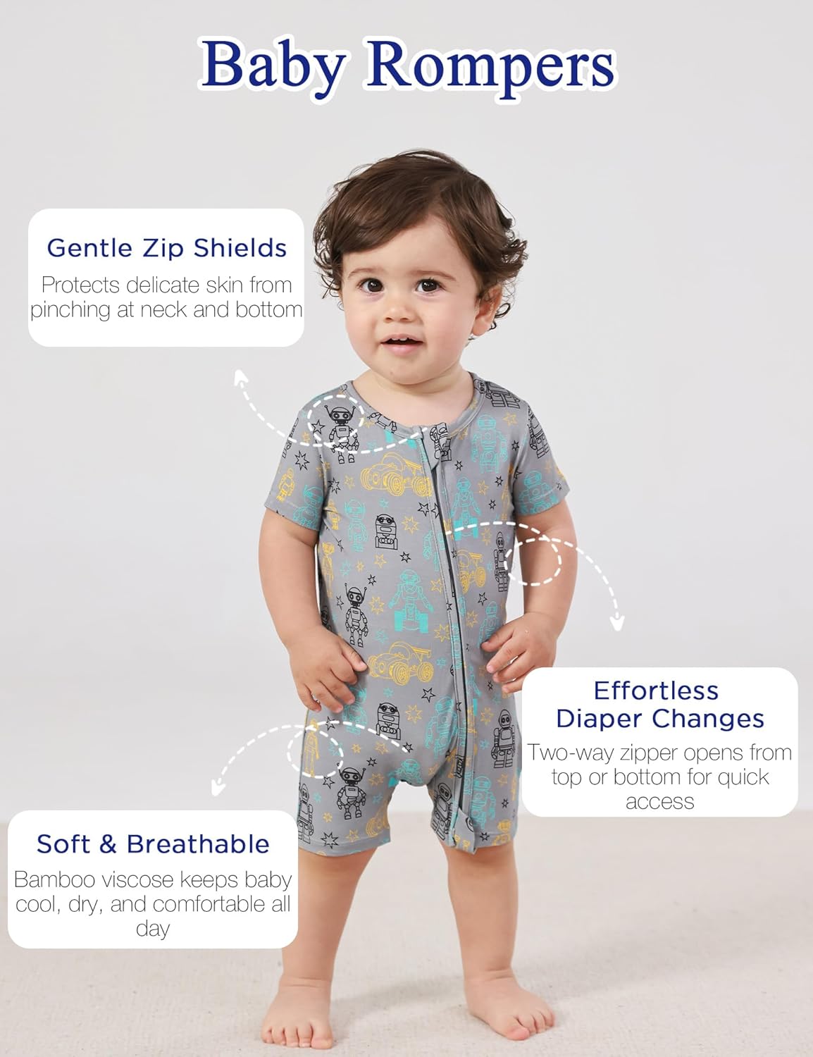 Baby Boys Bamboo Viscose Short Sleeve Romper Soft Comfy Infant Summer Jumpsuit