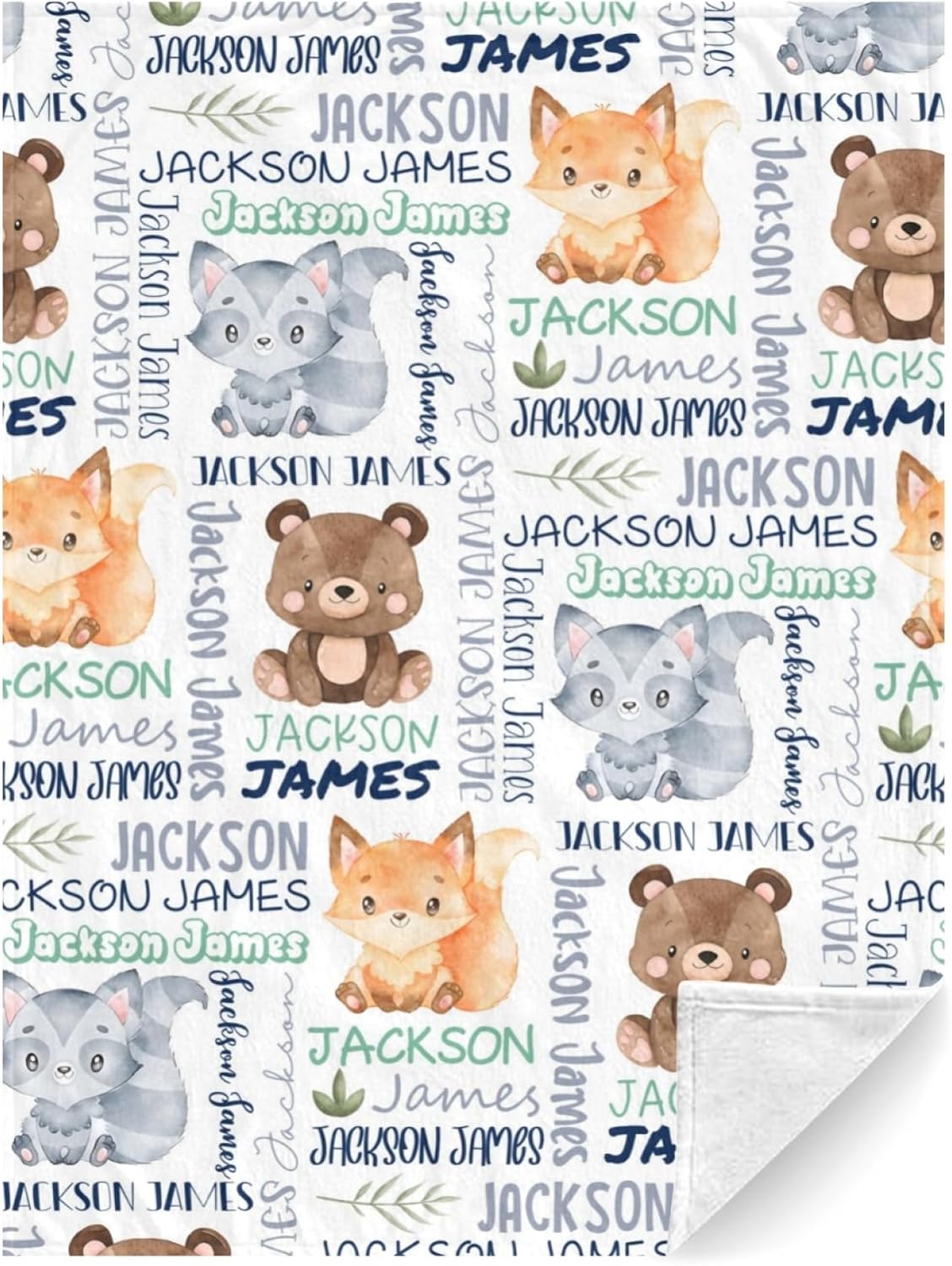 Personalized Woodland Animals Blanket - Custom with Name, Swaddle for Toddlers & Newborns