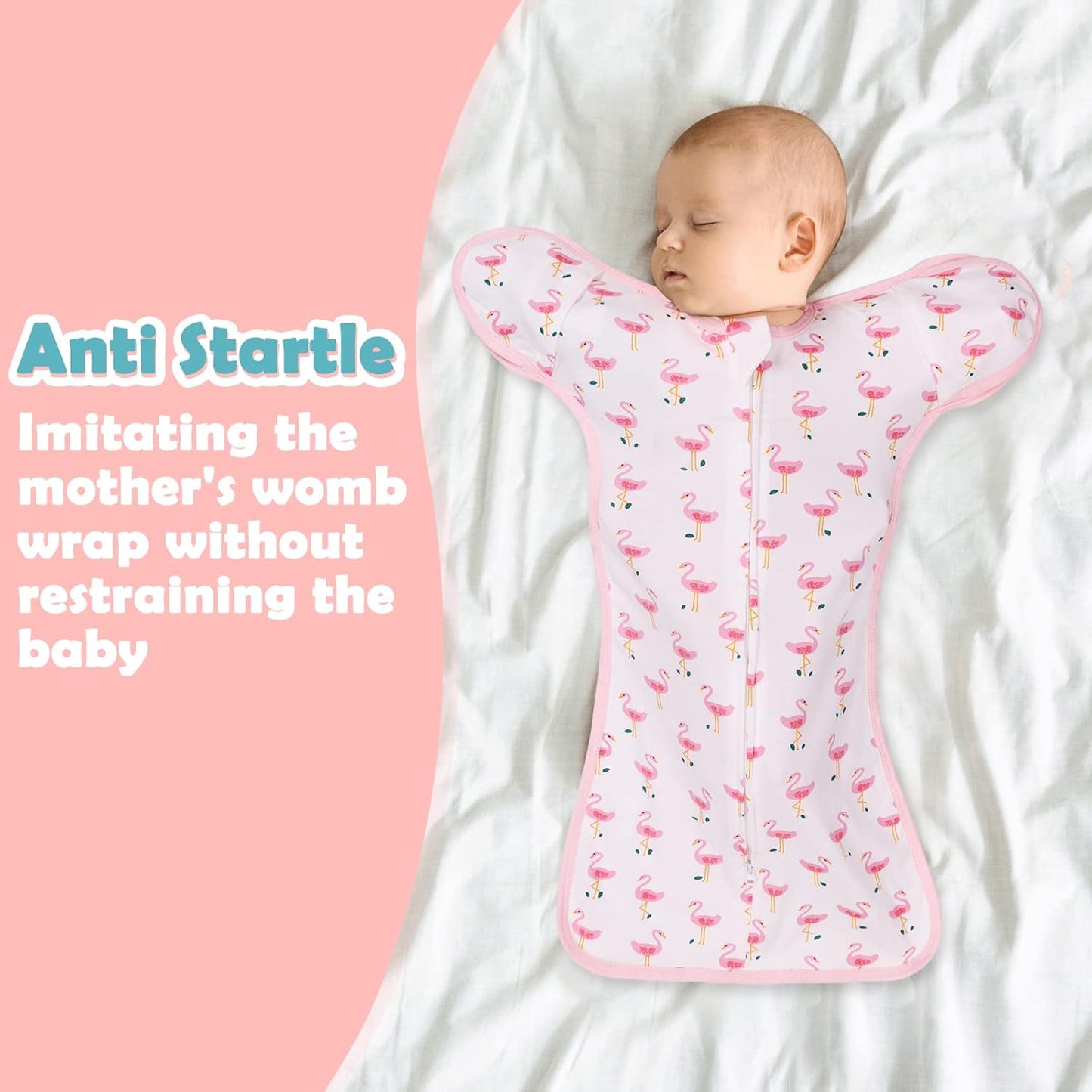 2 Pack Transition Swaddle with 2 Way Zipper, 2 in 1 Arms in/Out Transitional Arms Up Swaddle, 100% Cotton Newborn Swaddles Zipper Swaddles Baby Swaddling Sack Sleeping Sack 3-6 Months, Flamingo & Bear