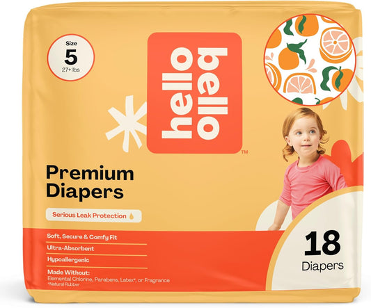 Hello Bello Premium Diapers Size 5 (27+ lbs) Main Squeeze Designs, 18ct Jumbo Pack