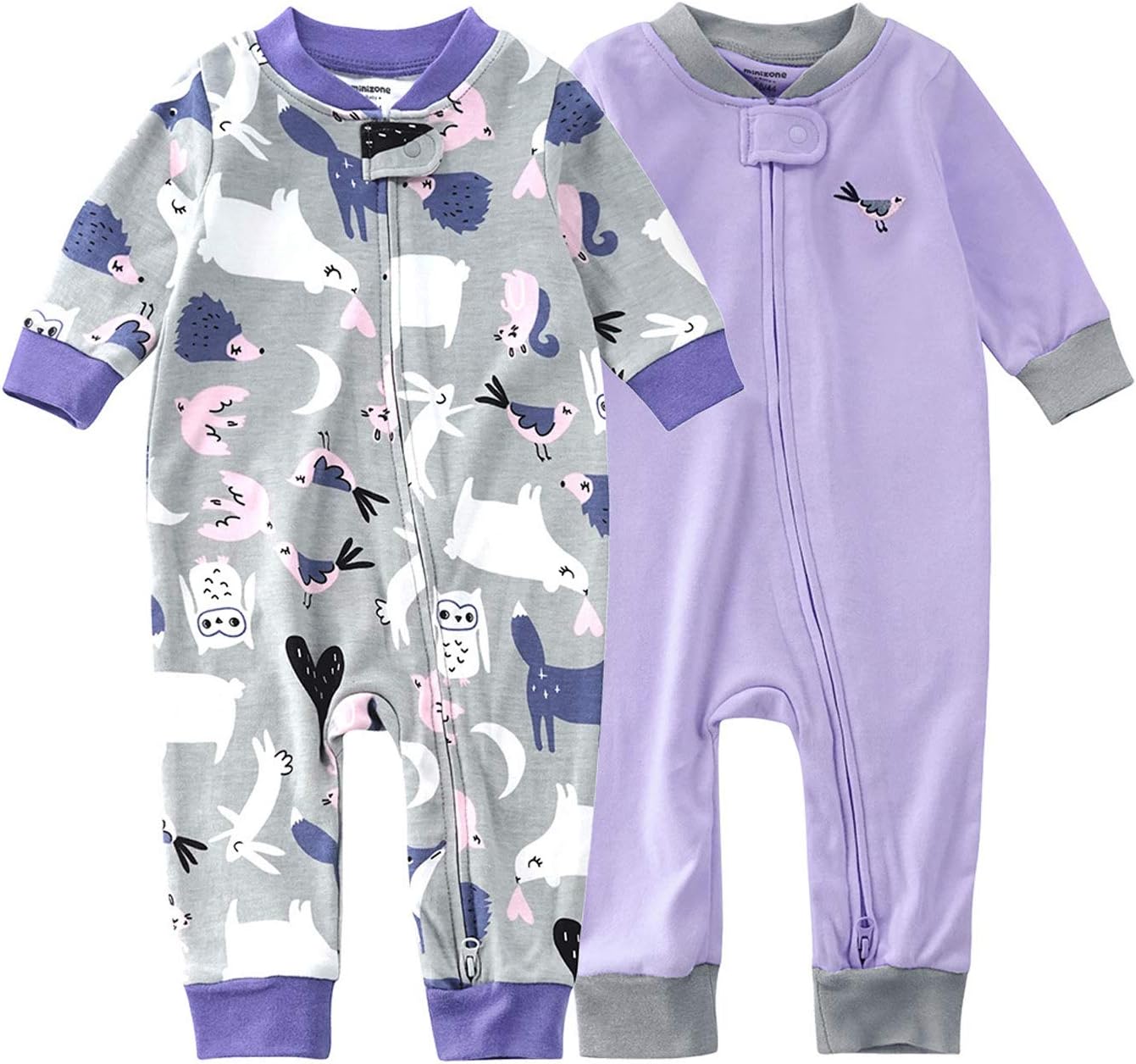 Teach Leanbh Baby 2-Pack Footless Pajamas Cotton Long Sleeve Printing 2 Way Zipper Romper Jumpsuit Sleep and Play 3-24 Months