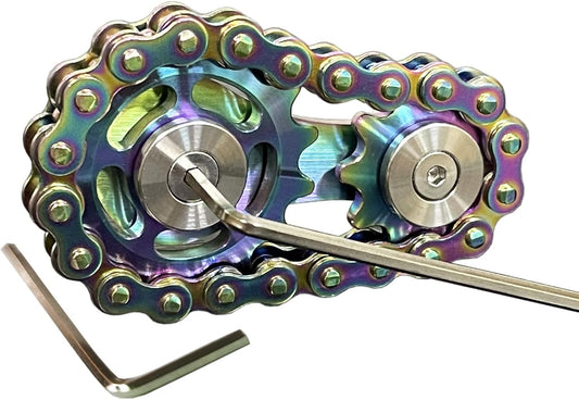 Sprocket Fidgets Chain Stainless Steel Fidget Cube Gears Linkage Bike Chain Novelty Fidget Block Kinetic Desk Toy Metal EDC Focus Meditation Break Bad Habits ADHD (Rainbow)