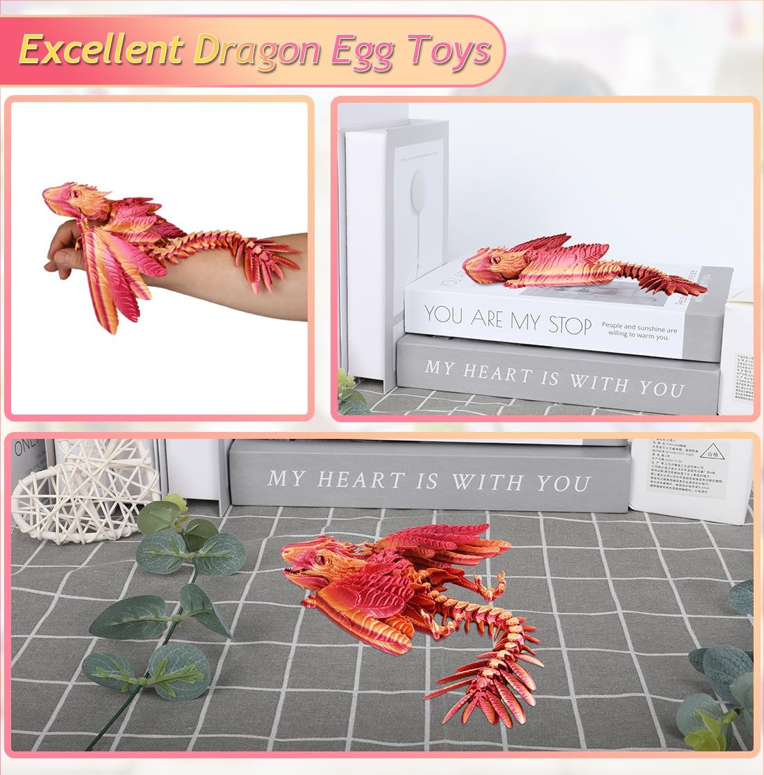 3D Printed Dragon, Feathered Wyvern Dragon, Articulated Dragon, Fidget Dragon Toys for Adult, Home Office Decor Executive Desk Toy