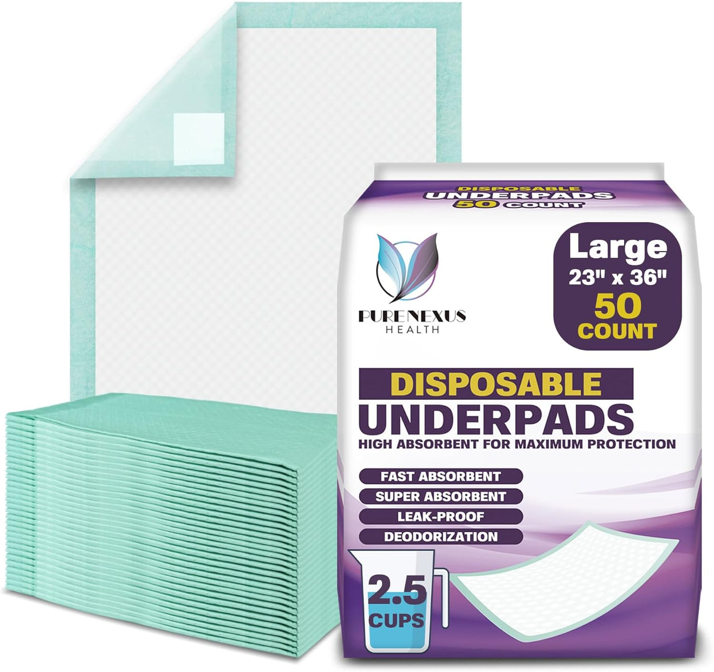 Disposable Bed Pads for Adults 23 x 36 (50 Count) - Super Absorbent and Waterproof - Incontinence Bed Pads, Chuck Pads, Chux Pads, Changing Pads for Baby, Pee Pads for Kids