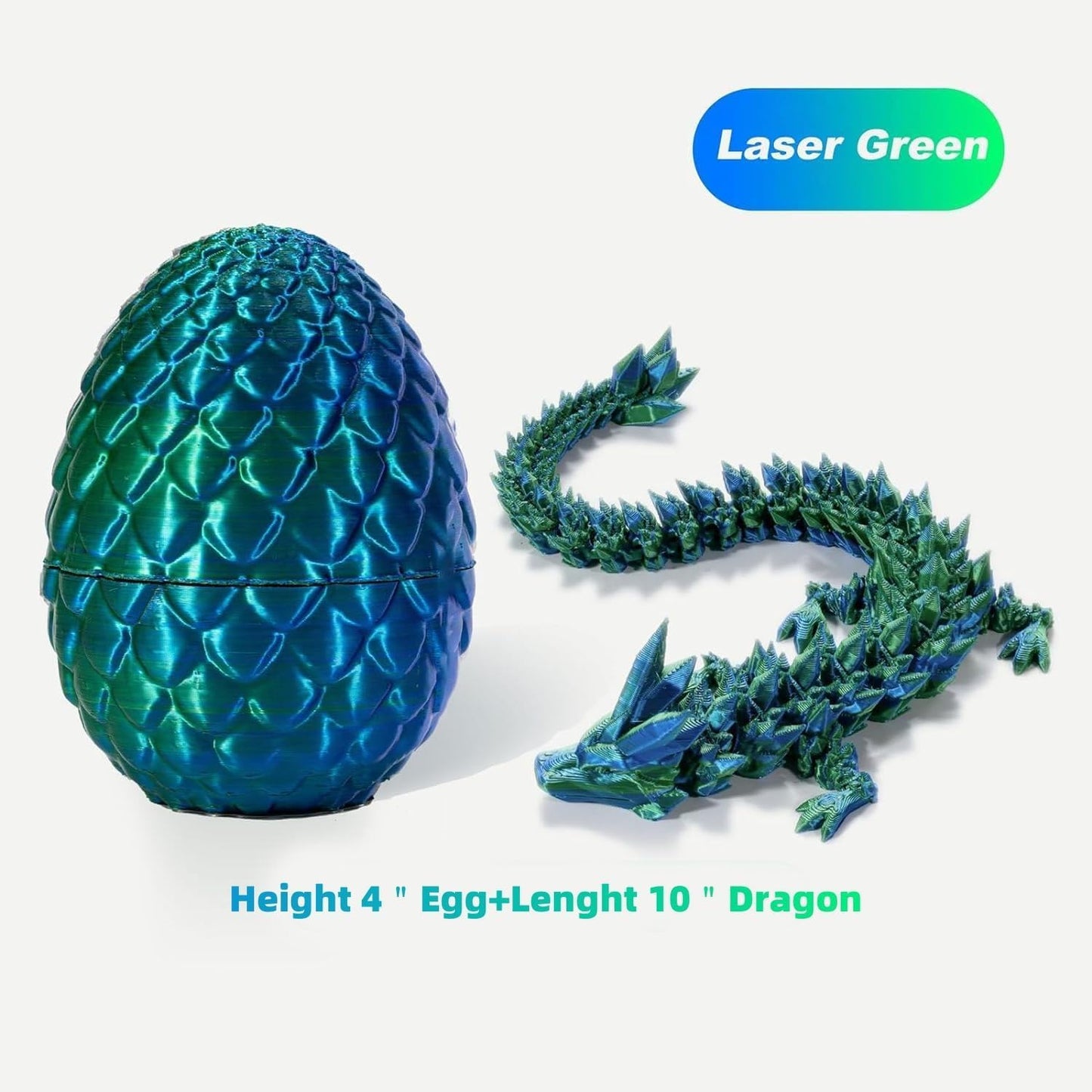 3D Printed Dragon Eggs with Dragon Inside, Articulated Crystal Dragon in Egg , Executive Dragon Fidget Desk Toys for Gifts, Home Office Decor (Green)