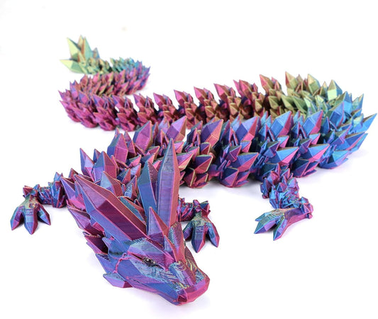 24" 3D Printed Dragon, Articulated Dragon, Crystal Dragon, Dragon Fidget Toy, Home Office Decor Executive Desk Toys ﻿(Blue)
