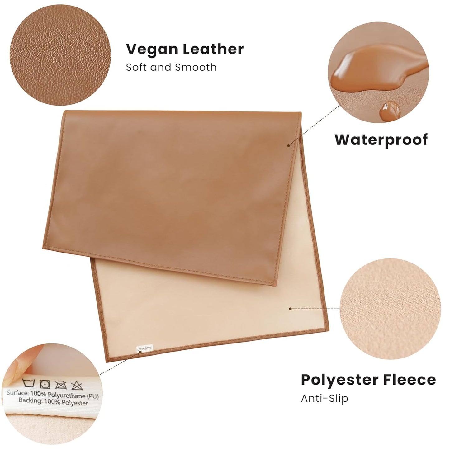 Konssy Faux Leather Baby Changing Mat 2 Pack, Waterproof, Wipeable & Portable Diaper Changing Pad for Travel or Home, Foldable Mat Fits Perfectly in Diaper Bag, 30 x 17 inches (Brown,Beige)
