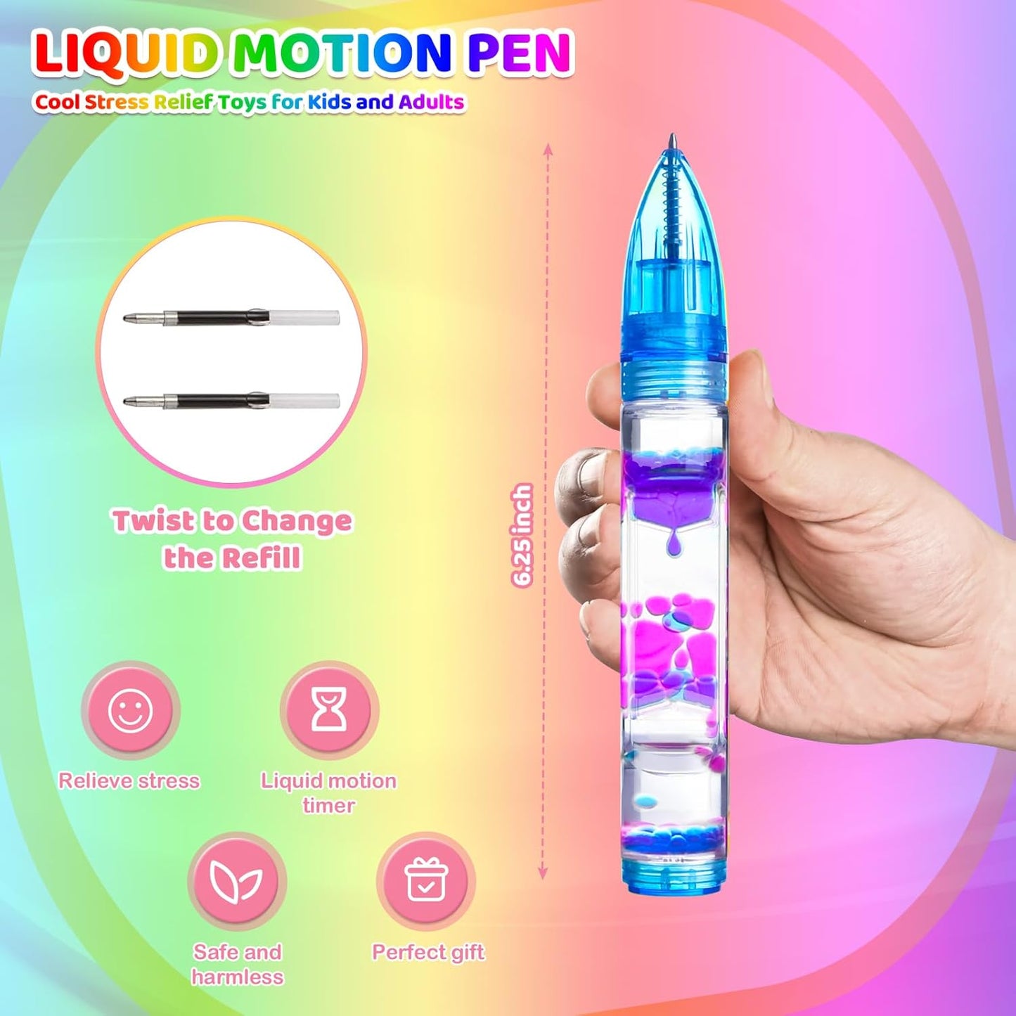 3PCS Liquid Pens Easter Basket Stuffers for Kids, Liquid Motion Bubble Fun Cool Pens Autism ADHD Anxiety Stress Relief Tools Quiet Fidget Sensory Autistic Toys Desk Toys Gift for Boys Girls