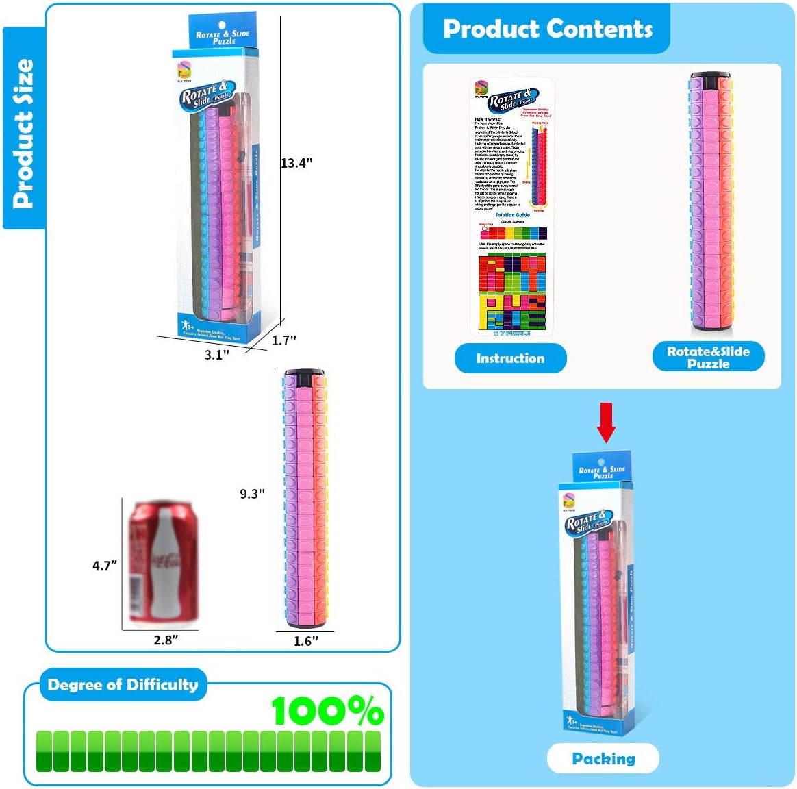 R.Y.TOYS Rotate and Slide Puzzle-Design Patent,Fidget Toys(Restore Order/Create Patterns) 8 Colors,20 Layers-Detach Piece for Quick Play,Brain Teaser,Sensory Toys,Birthday Gifts,Easter Basket Stuffer