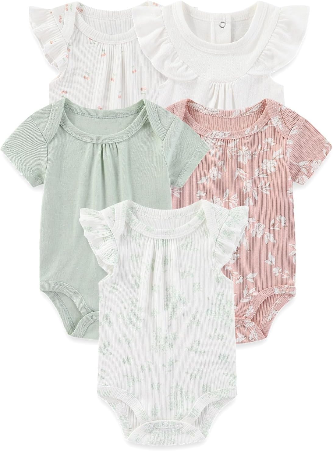 Four Seasons Baby Boy Girl Bodysuits 5-Pack Cotton Comfort Short Sleeve Baby Clothes Soft Infant Outfits