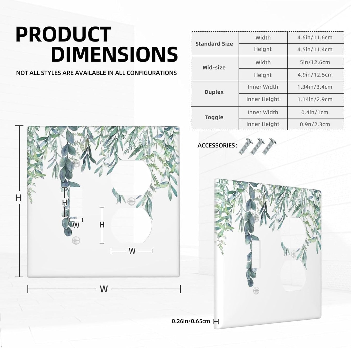 Eucalyptus Leaves Greenery Vine Flowers Simplicity Wallplates 1 Toggle 1 Duplex Switch Plate Electrical GFCI Faceplate Decorative Light Switch Covers for Bed Room Living Room Decor