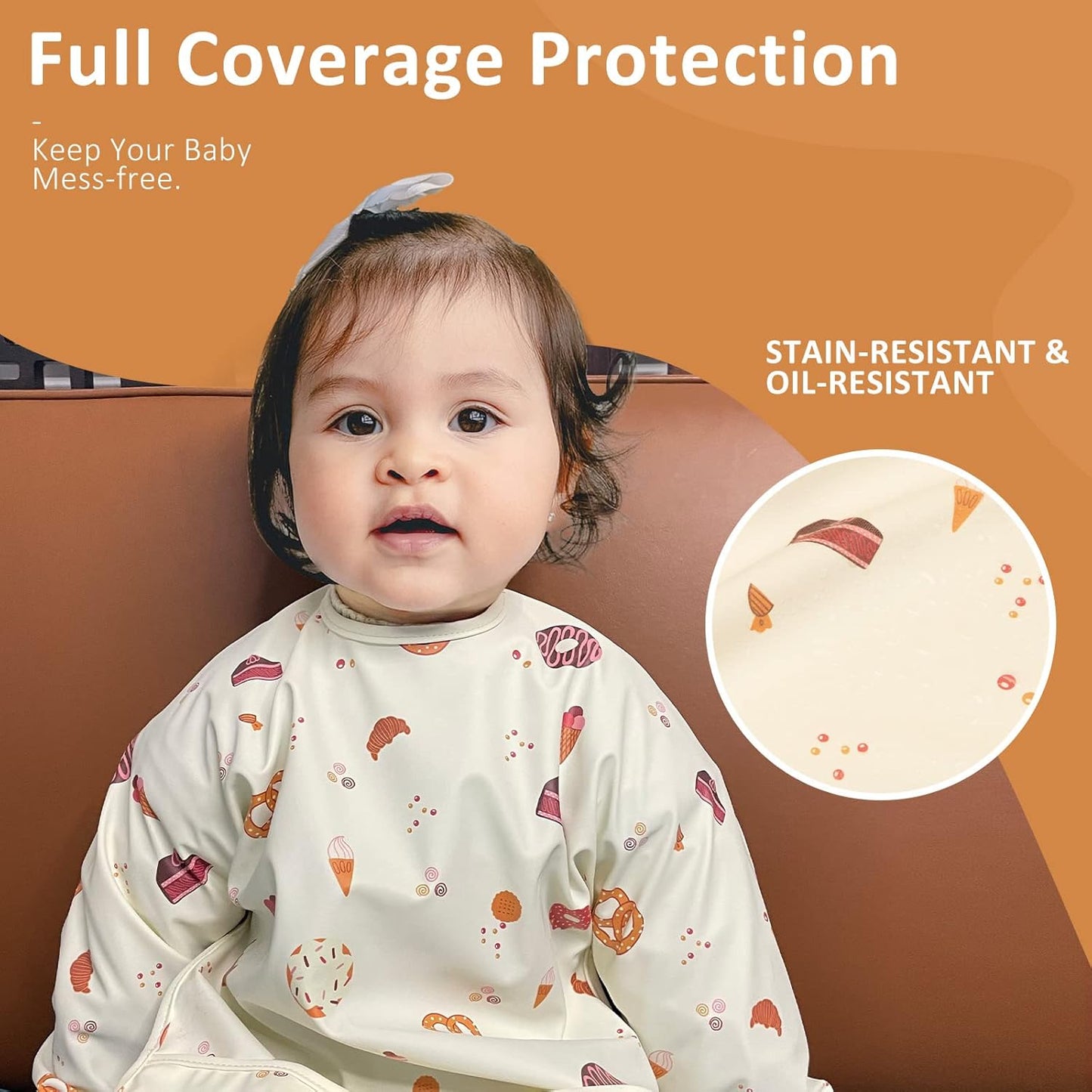 Long Sleeve Baby Bibs for Toddlers, Waterproof, Boys Girls Smock with Food Catcher Pocket for Feeding, Eating