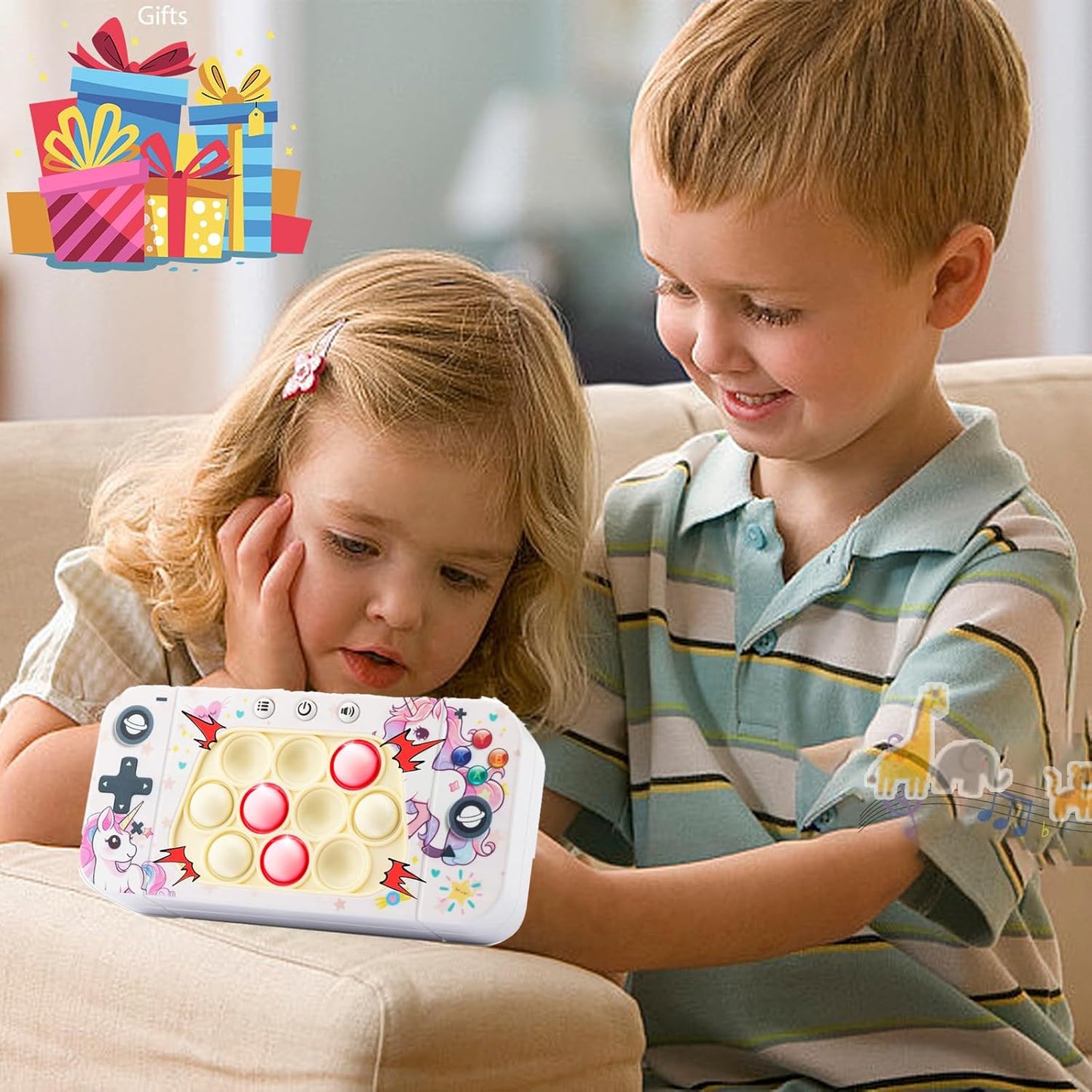 Fast Push Game Pop Fidget Toy for Kids Quick Push Bubble Game, 4 Modes Handheld Puzzle Game Sensory Toy Pop It Game Light Up Fidget Gift Toy for 3 to 12 Year Old Girls Boys (Unicorn)