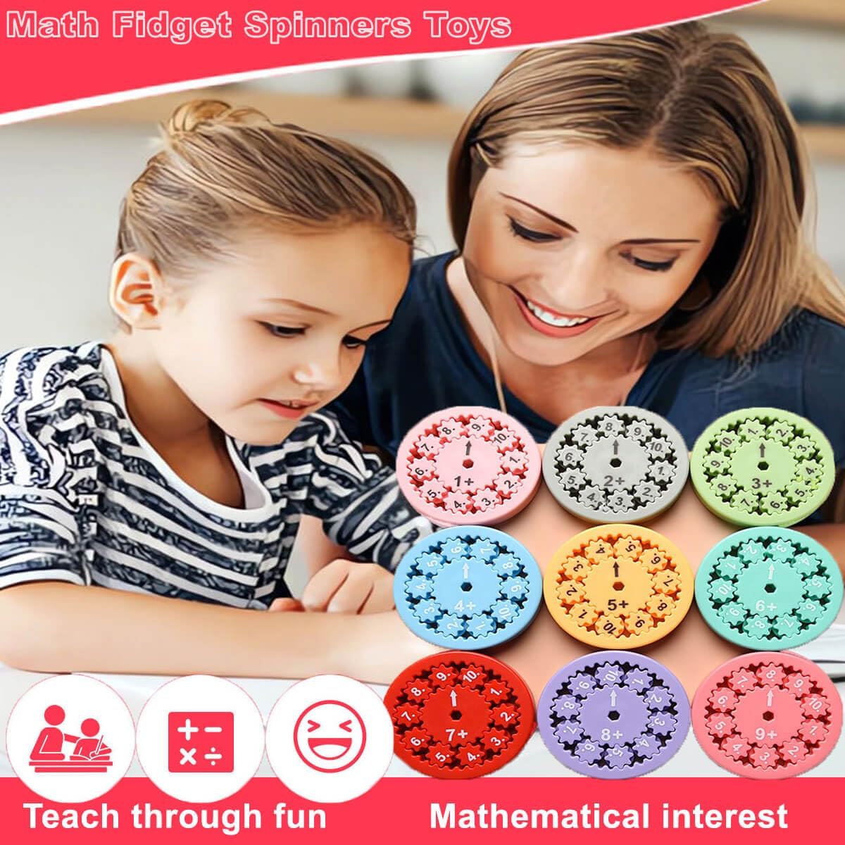 Math Fidget Spinner,Educational Math Fact Fidget Spinners - Learn Division & Multiplication -Math Learning & Education Toys Game (Add Or Subtract 9pcs)