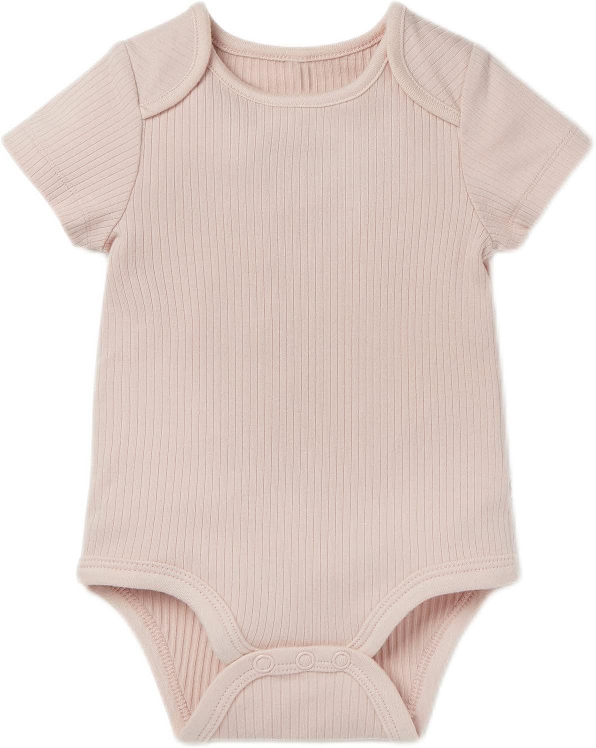 MORI Baby Ribbed Short Sleeve Bodysuit with Envelope Neck and Nickel Free Poppers - Unisex Toddler Romper for Boys and Girls