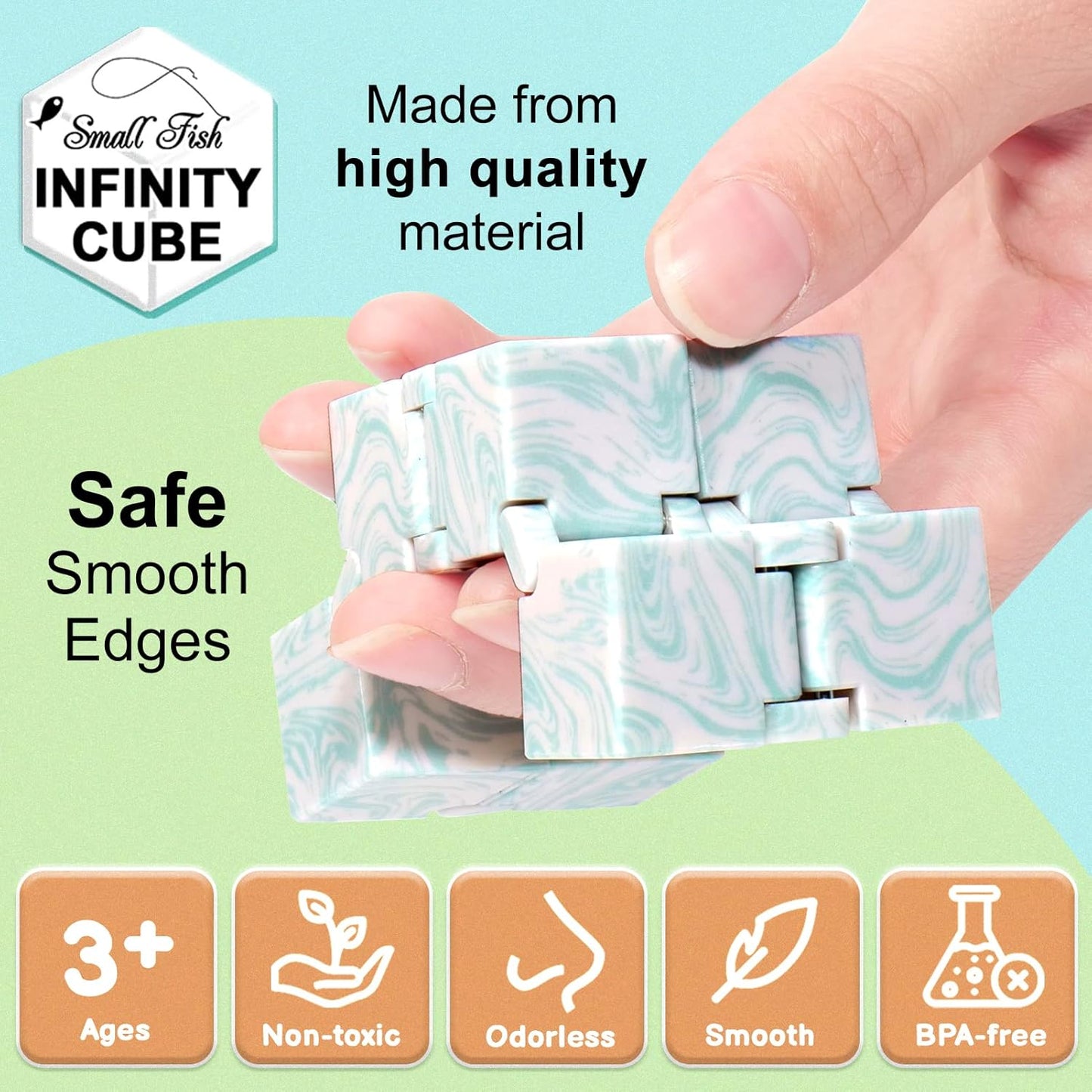 SMALL FISH Infinity Cube Sensory Fidget Toy, Sensory Tool EDC Fidgeting Game for Kids and Adults, Cool Mini Gadget Best for Stress and Anxiety Relief, Hand-Held Fidget Toy (Marble)
