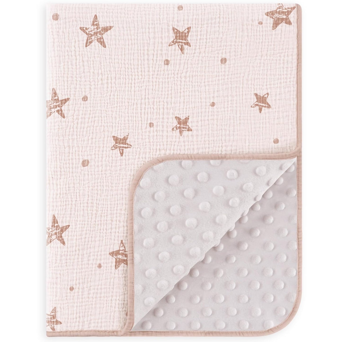 Susurration Baby Blanket for Unisex Boys Girls, Soft Nursery Minky Blanket with Muslin Cotton Front and Dotted Fleece Back, Receiving Blanket for Baby Newborn Infant, 30x40inch (Pink Star)