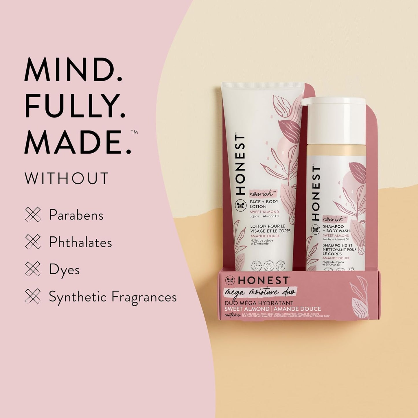 The Honest Company 2-in-1 Cleansing Shampoo + Body Wash and Face + Body Lotion Bundle | Gentle for Baby | Naturally Derived | Sweet Almond Nourish, 18.5 fl oz