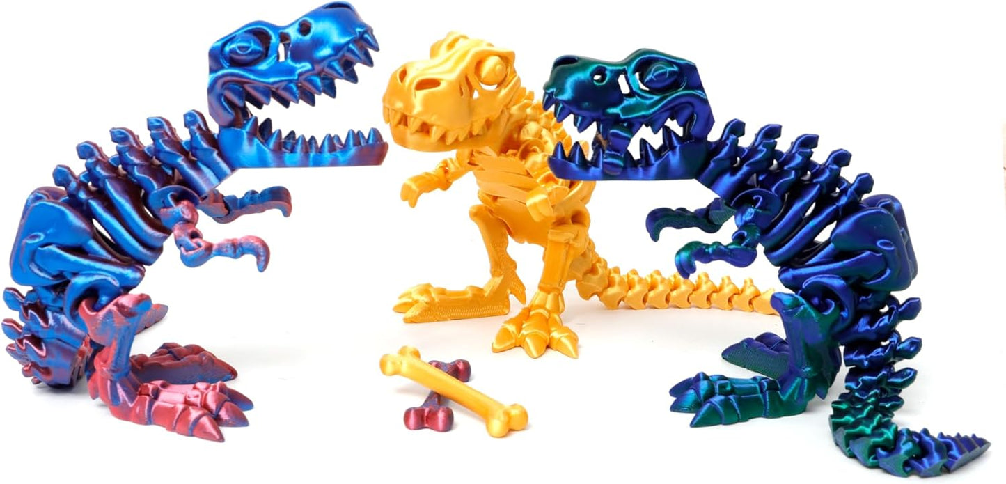 3D Printed Dinosaur with Bones - 10 inch Flexible T-Rex Skeleton with Bones, 3D Fidget Toy, Birthday Gift, Dragon Collection, Desk Executive Toy - Green