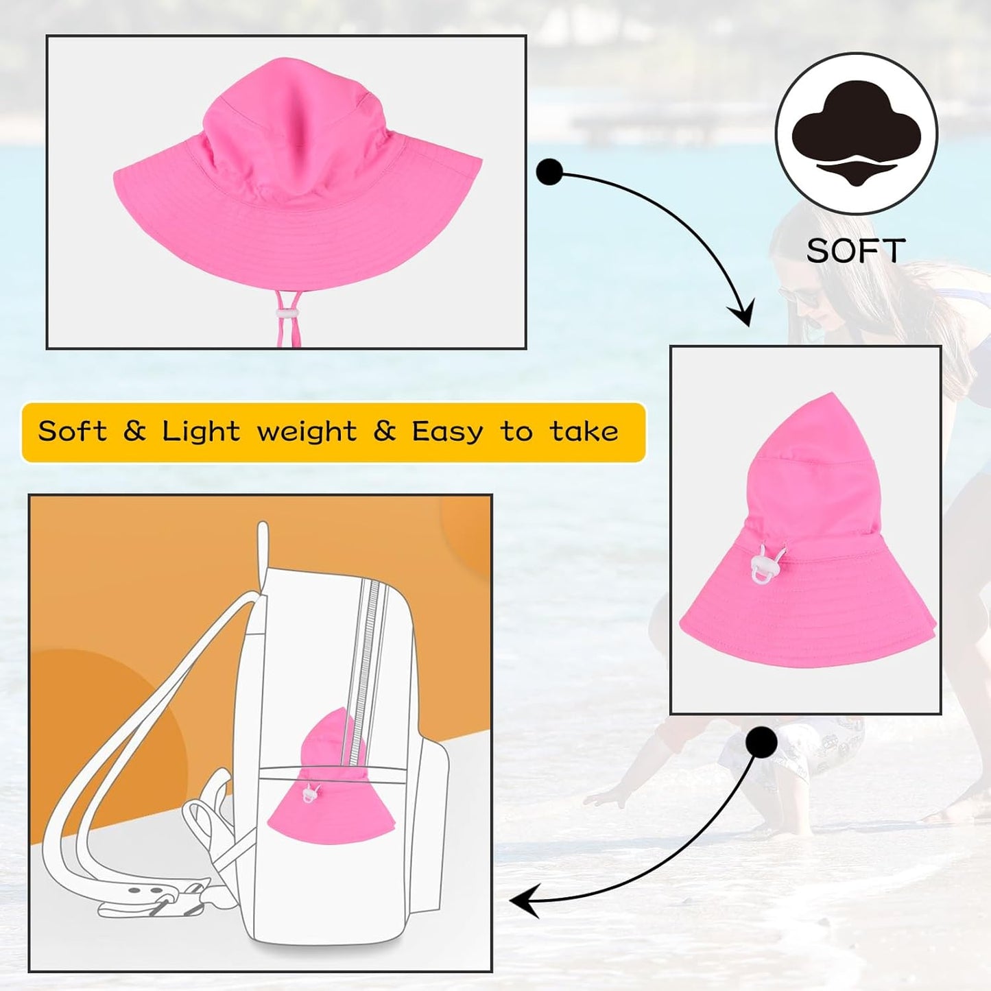 Peecabe Summer Baby Sun Hat for Boys Girls UPF 50+ Wide Brim Toddle Bucket Hat Adjustable Baby Beach Cap 0-8 Years