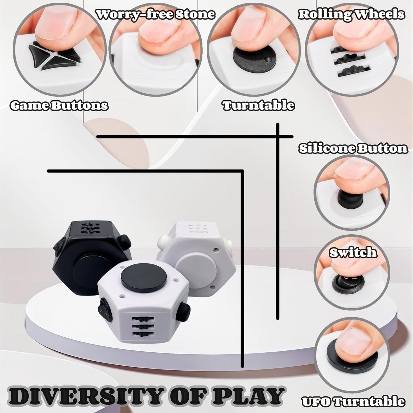 Stress Relief Fingertip Cube Fidget Toys,Fidgets UFO Cube/Relaxing Magic Cube Hand-Held Toys for Adults and Children, Killing Time Cool Fidget Block for ADD/ADHD/ Fidget Gadget UFO Cube Gifts (White)