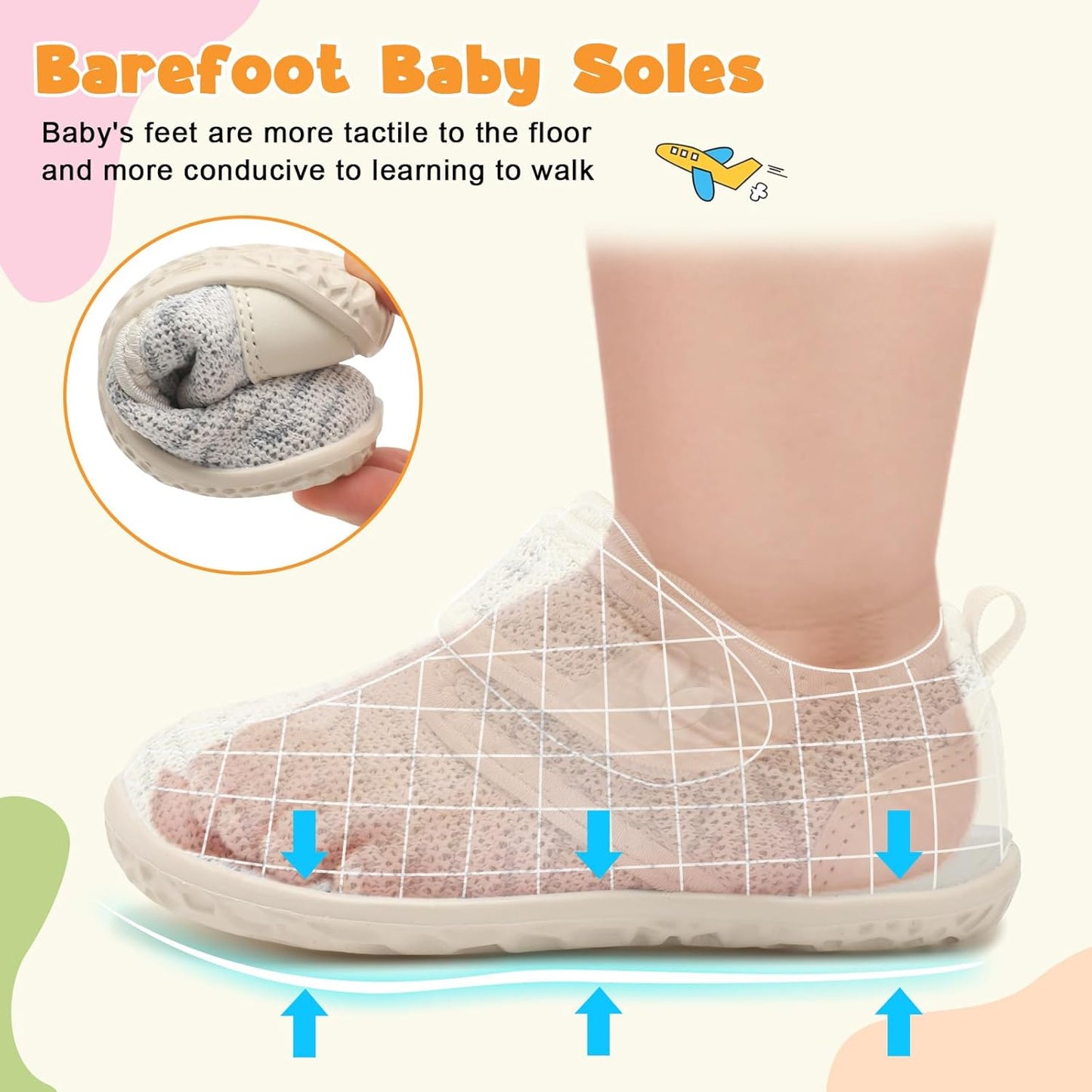 FEETCITY Baby Walking Shoes Barefoot Baby Shoes Infant Sneakers Newborn Crib Shoe Lightweight Flexible Slip On Shoe