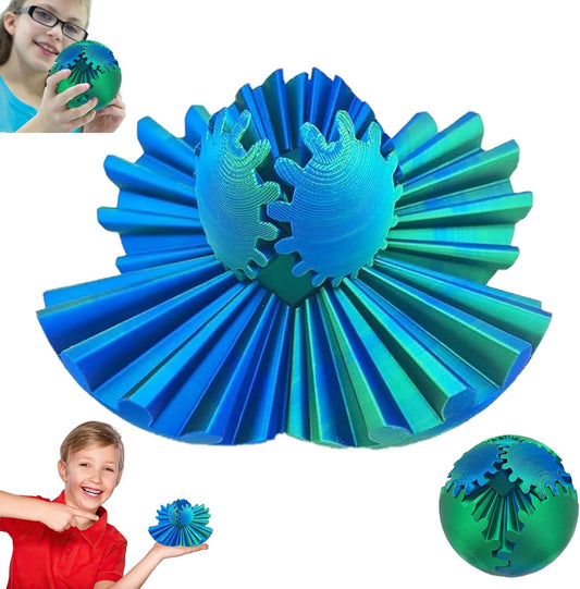 Gear Ball 3D Printed Gear Ball Rotating Ball Cube Gadgets, Gear Balls for Work or Travel Stress Toys Gear Toys, Stress and Anxiety Relief Gear Toys Perfect Desk Toys! (Blue Green, 8CM/3.15in)