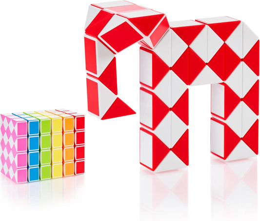 CUBIDI® Magic Snake Cube | Fidget Snake Toy for Kids | Travel Toys for Kids Ages 4-8 | Great Gift for Boys and Girls Birthday, Christmas, Stocking Stuffers - 48 Blocks | 0.9 inch x 0.7 inch | Red