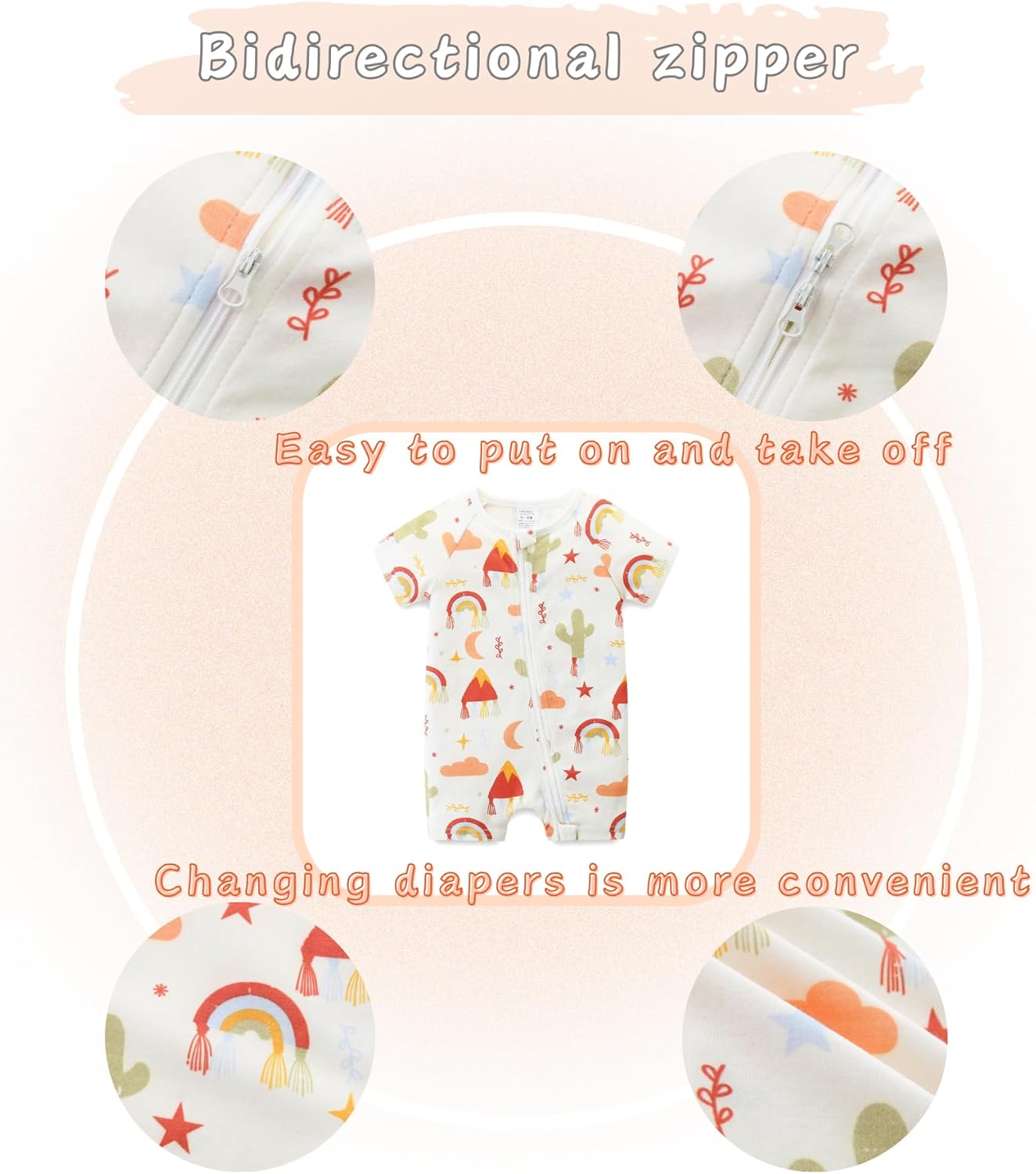 Unisex Summer Trendy 2-Pack Rompers Short Sleeve Zipped Bodysuit Infant Cotton Outfits