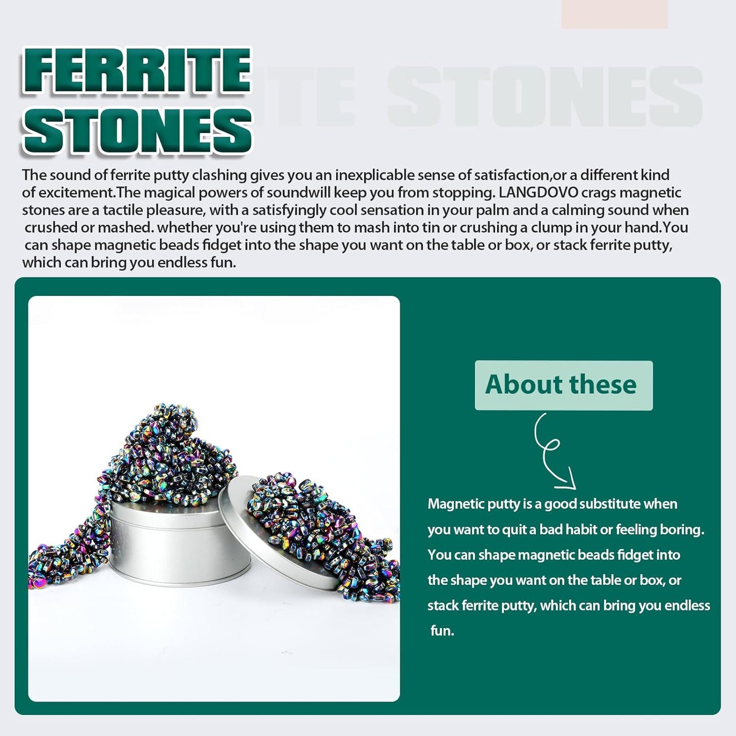 Magnetic Putty Over 600 Weak Magnetic Beads Fidget Ferrite Putty Crags Magnetic Stones Fun Quiet Magnetic Balls Fidget Toys for Office and Desk (Colorful)