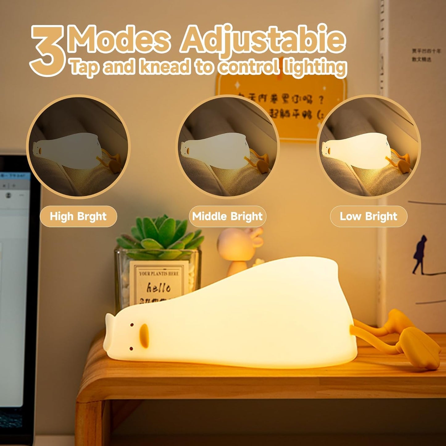 Cute Duck Lamp,Fun Lying Flat Duck/Chicken/Pig/Rabbit/Panda Night Light,LED Squishy Animal Novelty Lamp,Toddler Baby Night Light for Kids,Nursery Touch Kawaii Lamp Room/House Décor