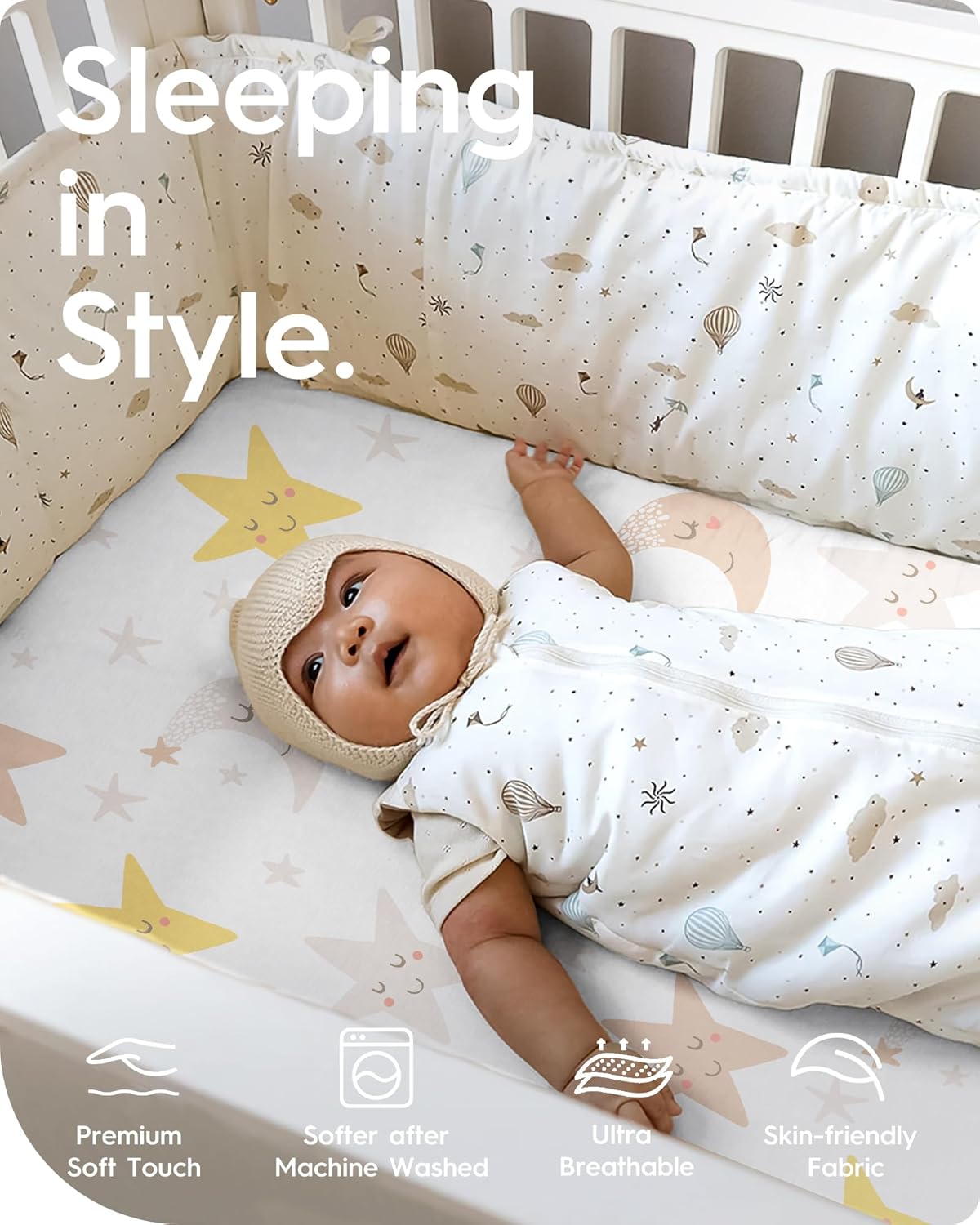 Cloud-Like Soft Pack N Play Sheets - Compatible with Graco, 4moms, Dream On Me, Baby Trend and Other 27 X 39/24 X 38 Inch Playard Mattress Pad, Jersey Knit Cotton, 2 Pack (Planet & Moon)