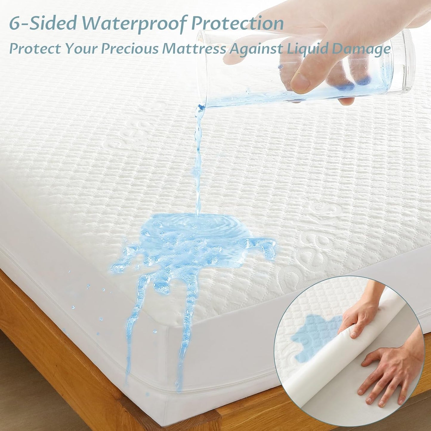 King Size Mattress Protector with Zipper - 100% Waterproof Zippered Mattress Cover - Soft & Cooling Noiseless Bed Mattress Covers - Top Removable Mattress Encasement 10-12" Deep