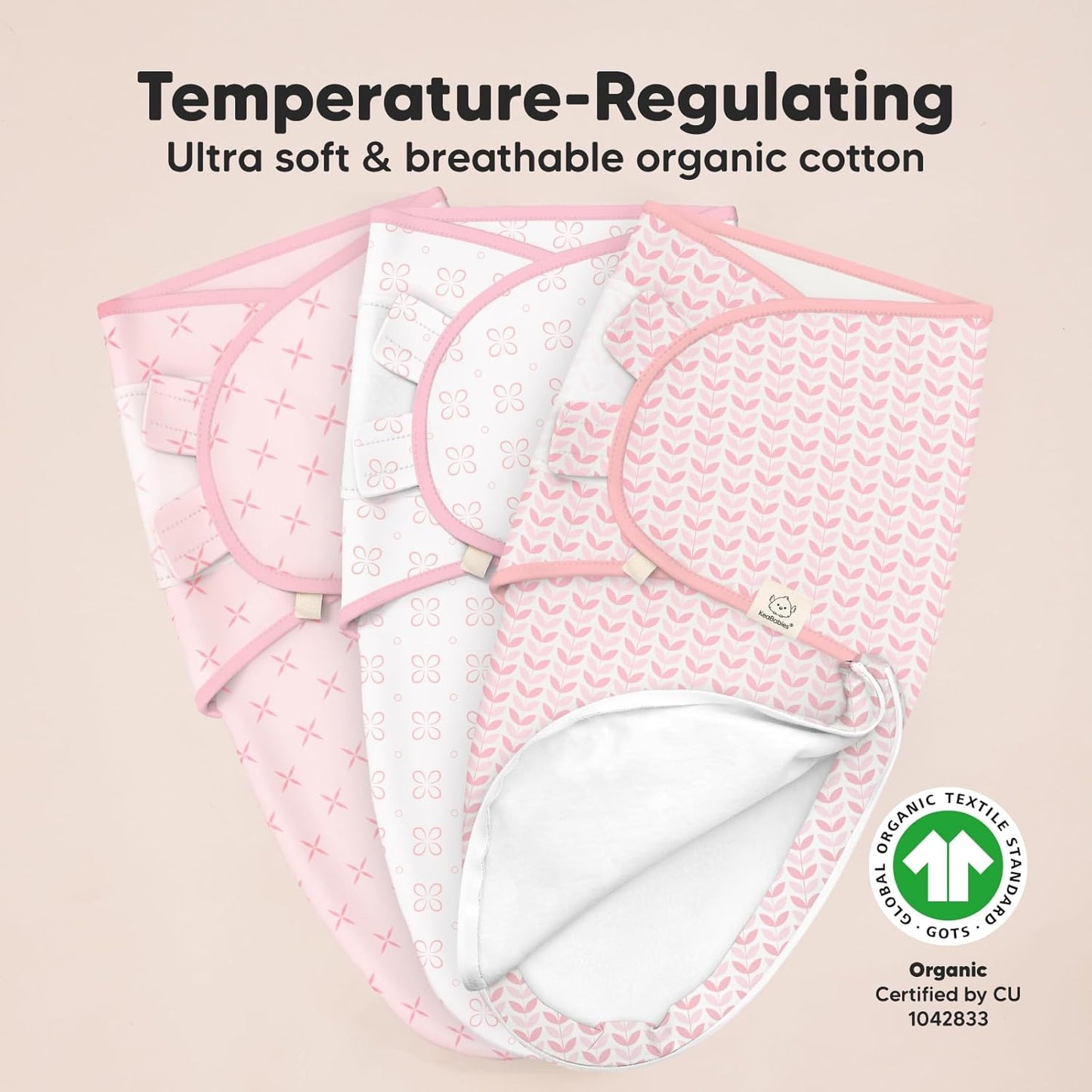 Baby Swaddle Sleep Sacks with Zipper - 3-Pack Swaddles for Newborns 3-6 Months, Infant, Baby Girls, Boys, Soft & Durable Newborn Sleep Sack, Easy Diaper Change Swaddling Blanket (Blossom, L)