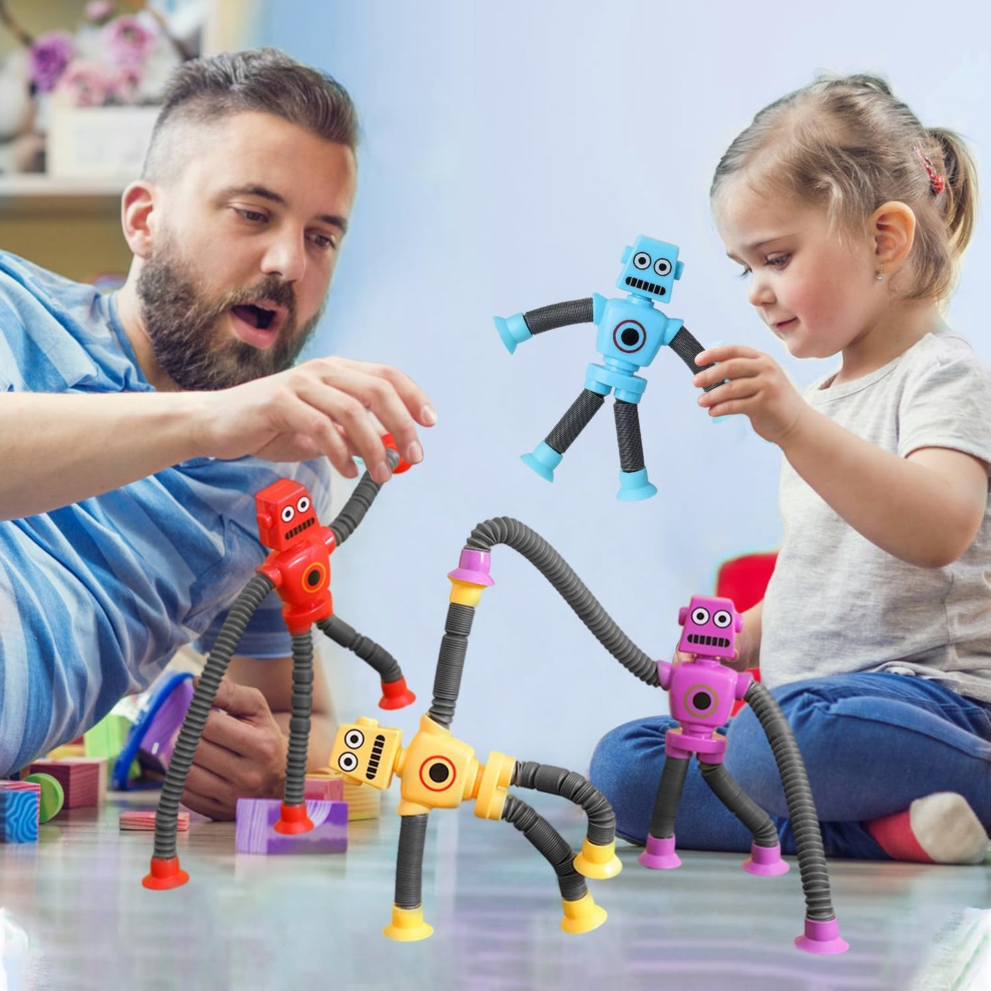Telescopic Robot Suction Cup Toy, Pop Tubes Fidget Toys for Kids,Shape Changing Tube sensory Toys,Autism Sensory Toys,Imagination creativity educational toys for for Girls & Boys