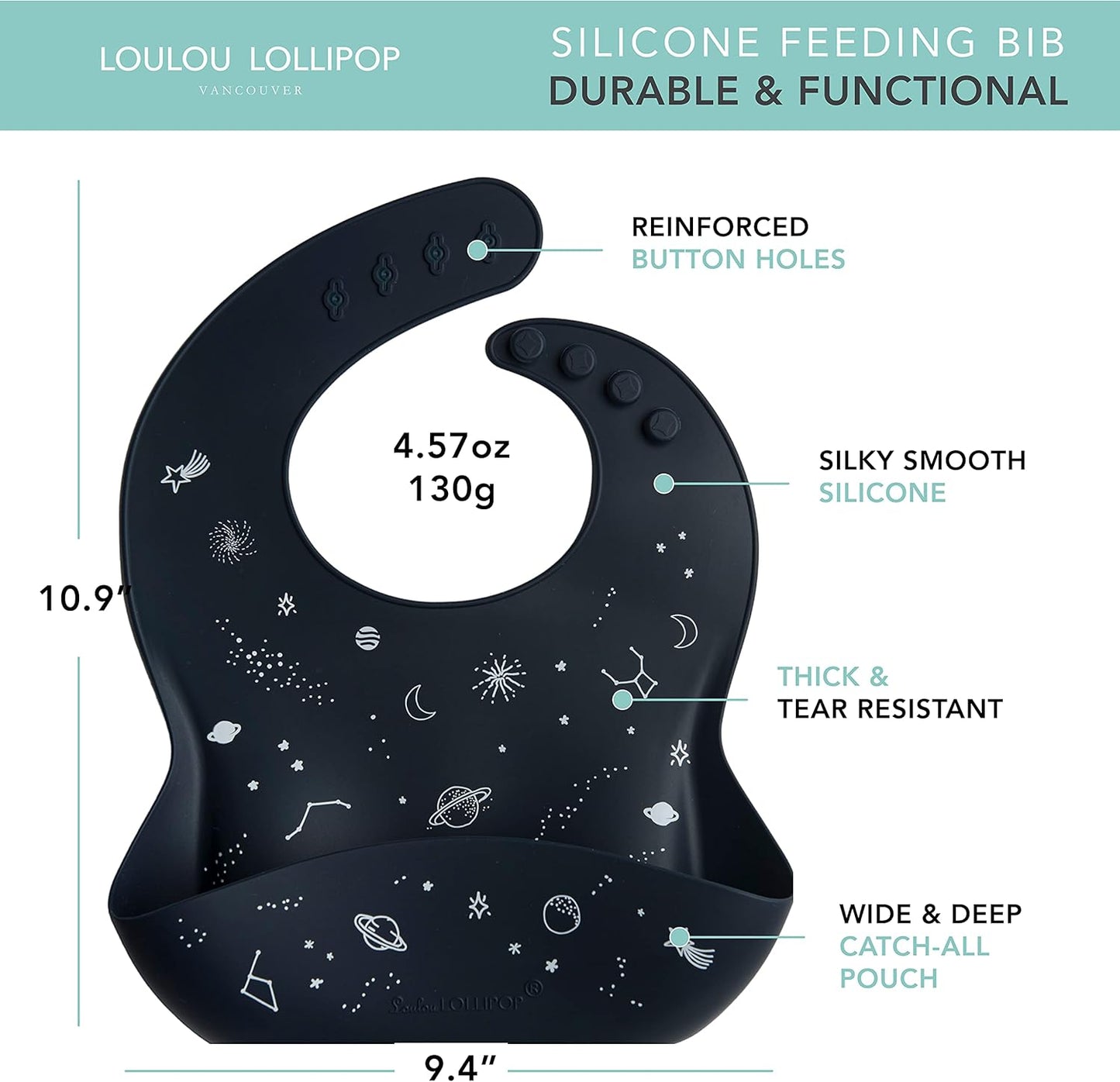 Loulou Lollipop Soft, Waterproof Silicone Feeding Bib for Babies and Toddlers