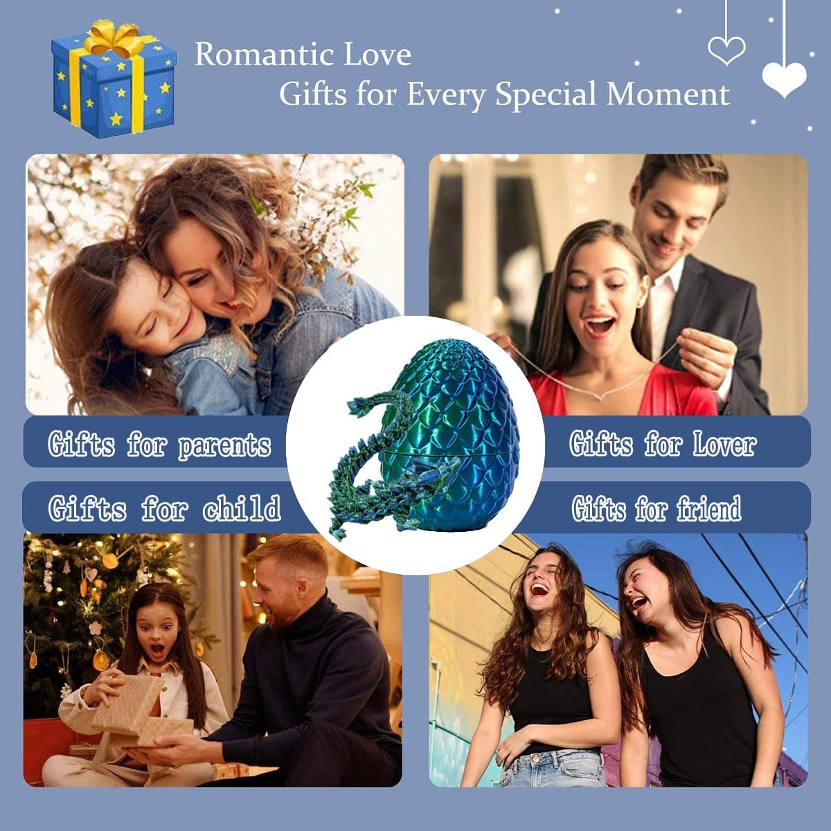 3D Printed Dragon Egg,Dragon Eggs with Dragon Inside,Crystal Dragon Fidget Toys,Full Articulated Dragon Dragon in Egg,Adults Fidget Toys for Autism ADHD (4PCS 3)