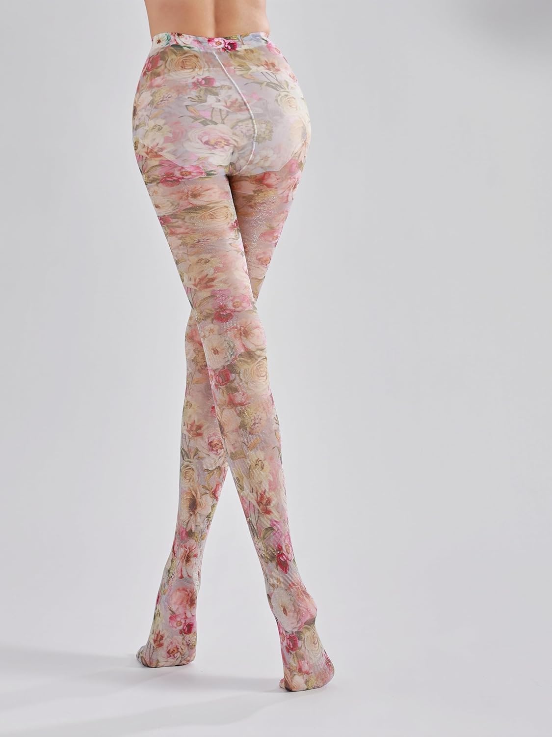 Sahabowi Women's Sheer Fashion Digital Print Fashions Stockings Metallic Silver Tights 1