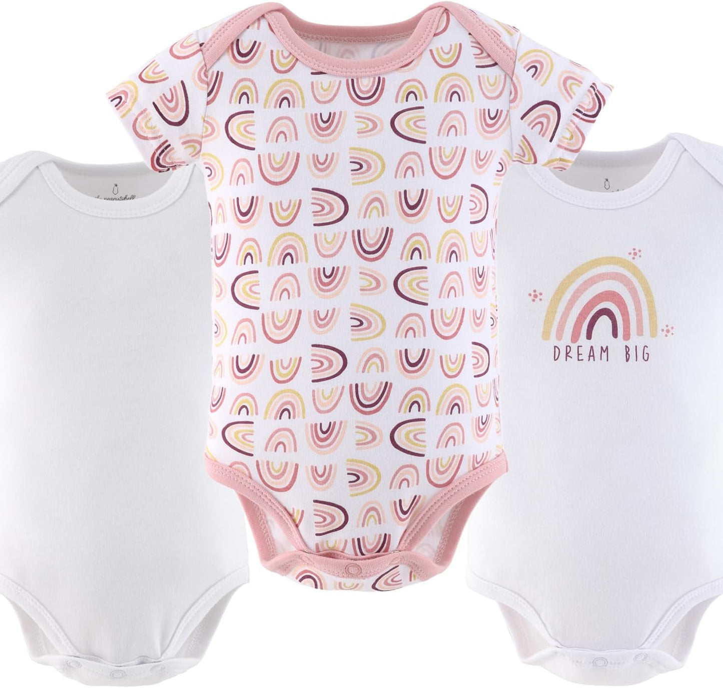 The Peanutshell Baby Girl Short Sleeve Bodysuits - 100% Cotton Infant Outfits, 0-24 Months - Rainbow Safari