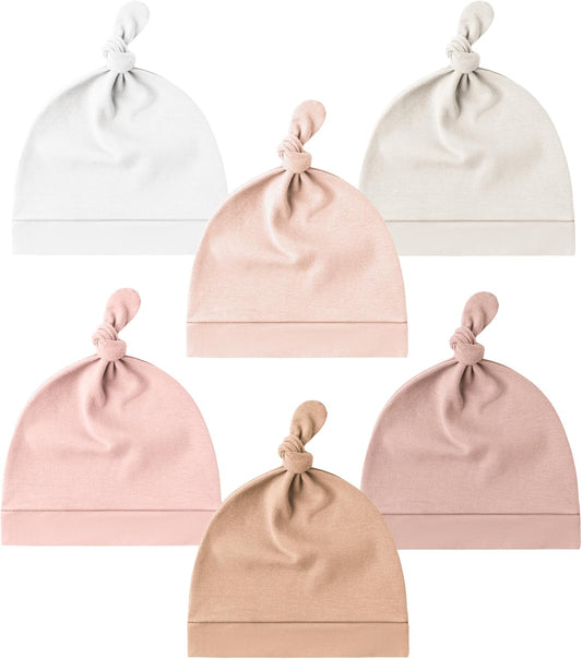 Konssy 6 Pack Baby Newborn Hats Set Knot Beanie Hats Soft for Infant Baby Girls Boys Caps 0-6 Months