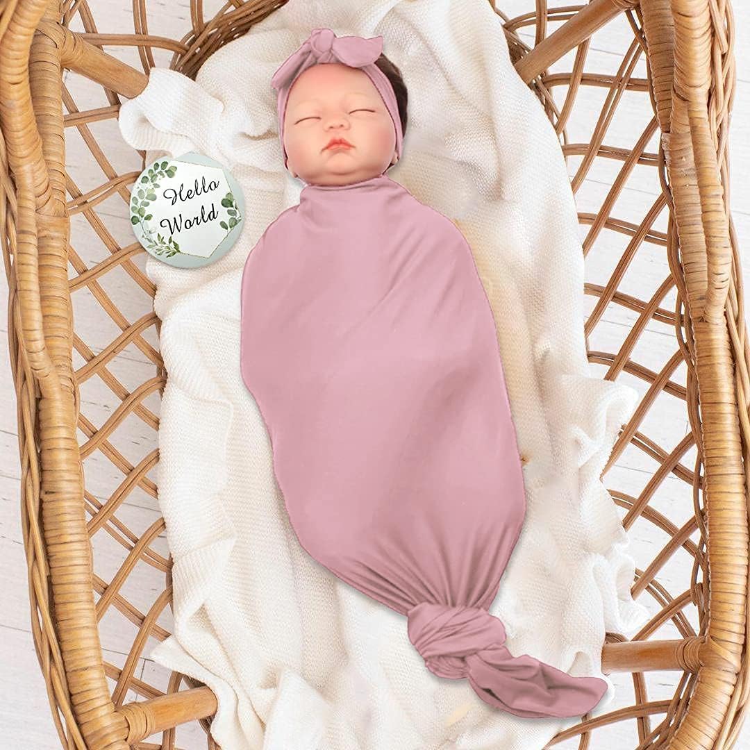 OWLOWLA Swaddle Blanket and Hat Set Newborn Swaddle Wrap Baby Receiving Blanket for Baby Boys Girls(Blush)