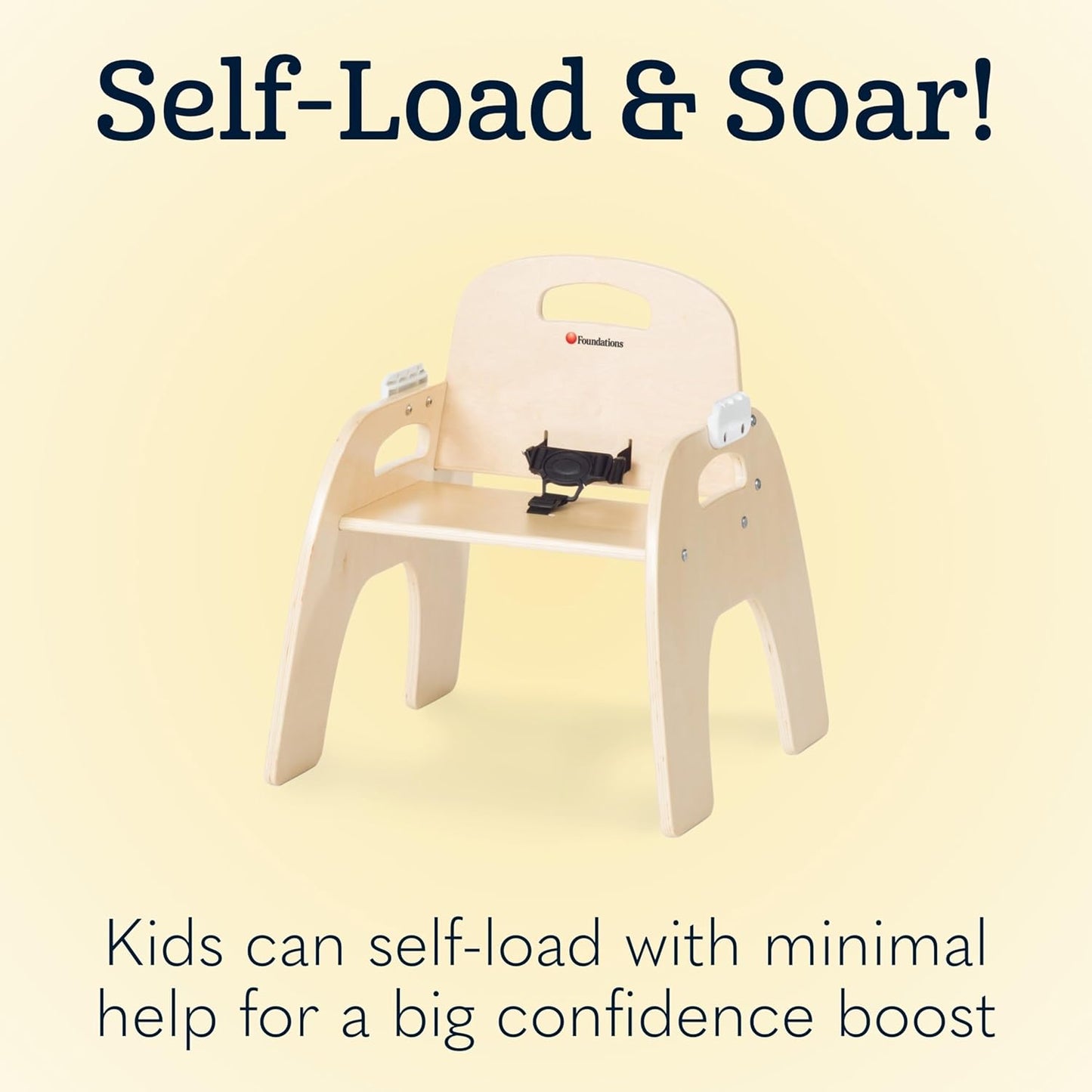 Foundations Easy Serve Low Wood Feeding Chairs Multipack, Adjustable Harness, Removable Dishwasher Safe Tray, No-Tip Base, Stackable Toddler Chairs, 2 Pack (11 inch)