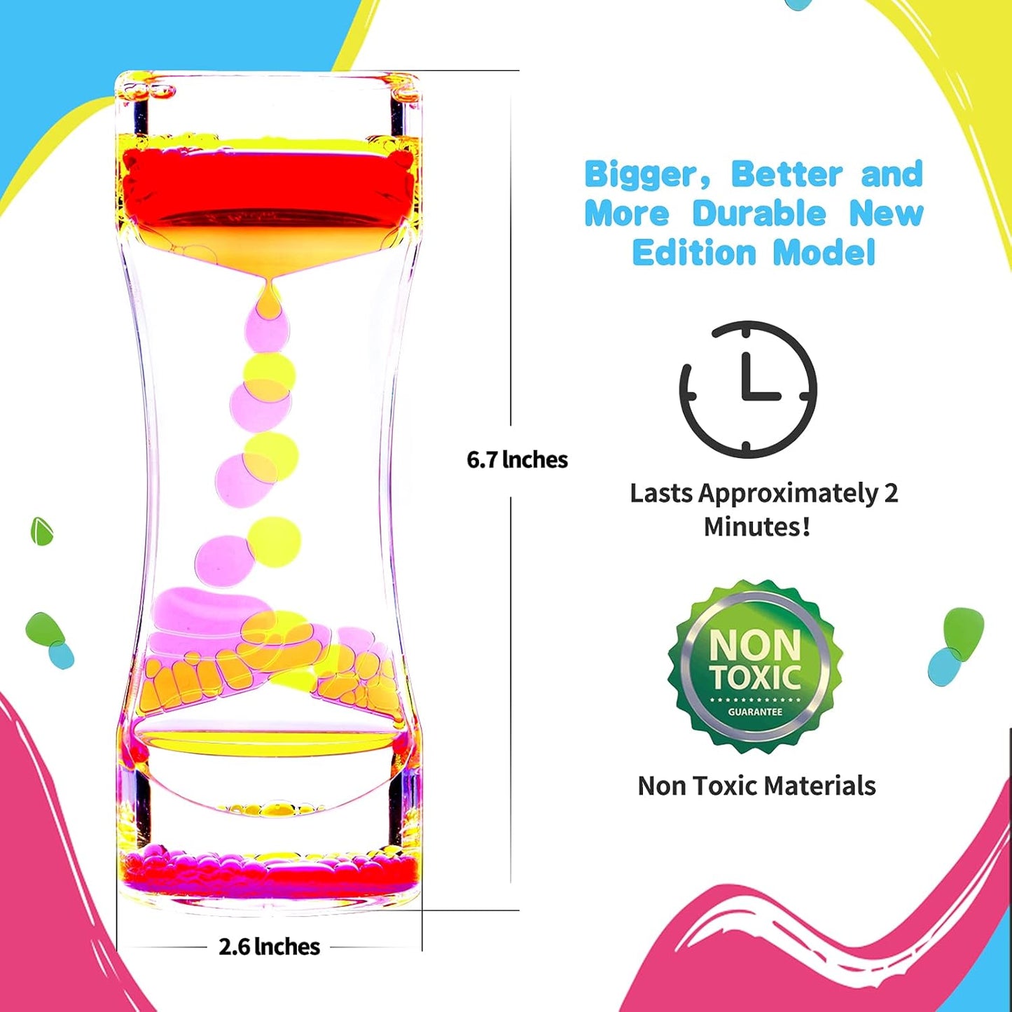 Liquid Motion Bubbler Timer, Colorful Liquid Hourglass Sensory Toys with Floating Droplets for Calming, Relaxing and Fun2 Pack Fidget Toys for Kids and Adults
