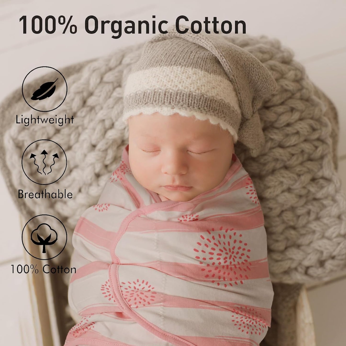 GLLQUEN BABY Girl Swaddles 0-3 Months - 3 Pack Baby Swaddles Sack for Newborn, Infant Sleep Sack, Easy Swaddling Wrap, A Pink Floral, Nursery Swaddle Blankets Essentials