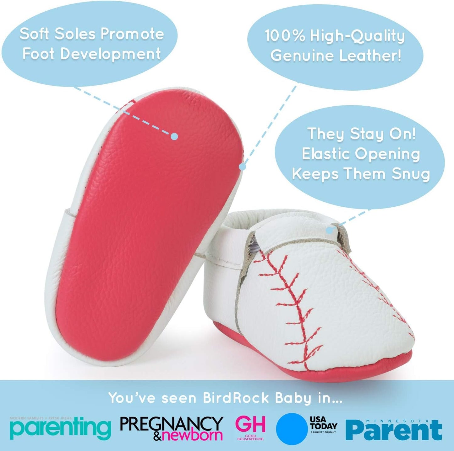 BirdRock Baby Fringeless Moccasins - Genuine Leather Boys and Girls Shoes for Newborns, Infants, Babies, Toddlers